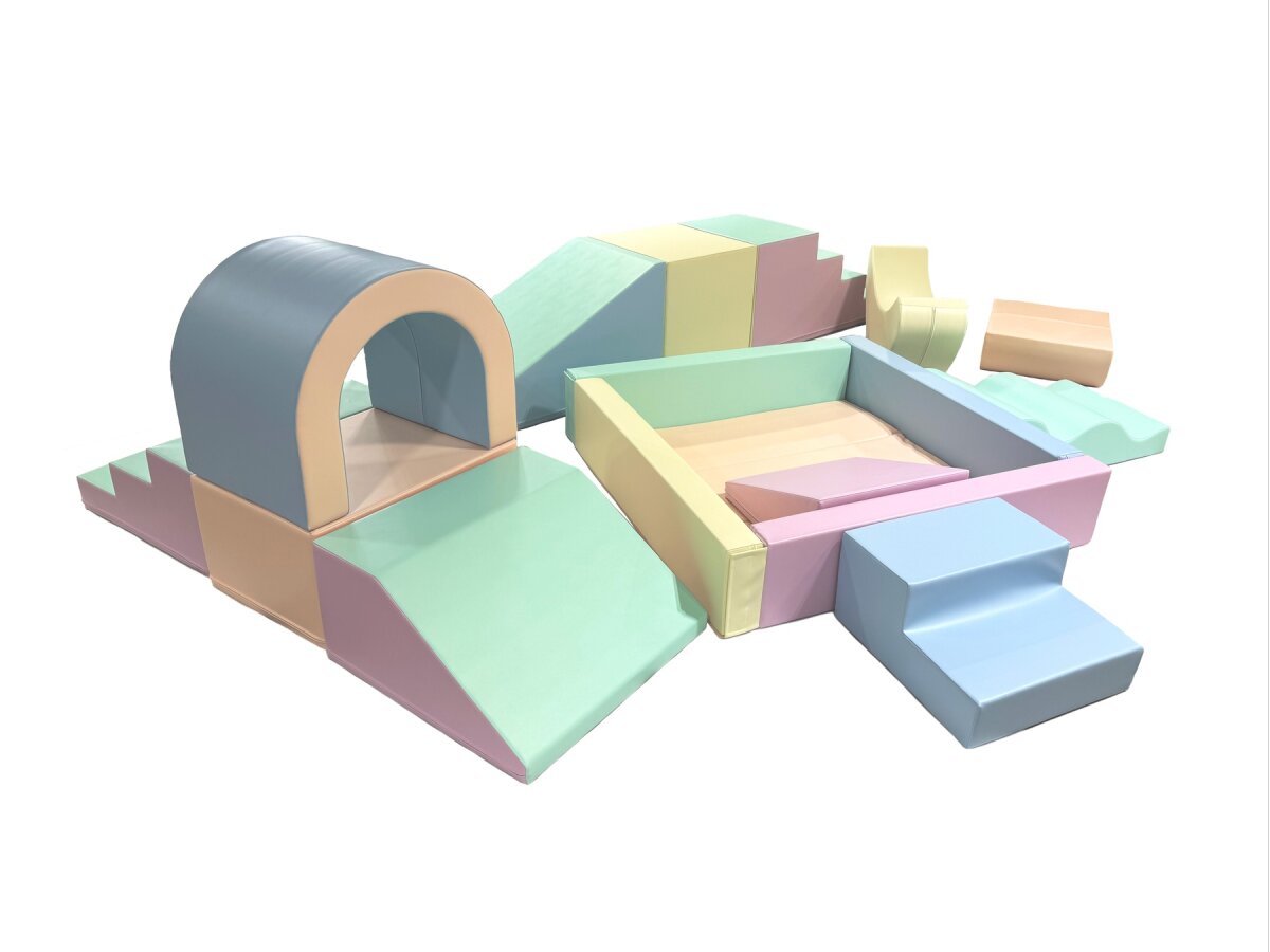 IGLU Großes Party Set aus mehreren bunten Schaumstoff-Spielmodulen - Helles Pastell - mit Rampe, Rutsche und Ballbecken,für Kinder