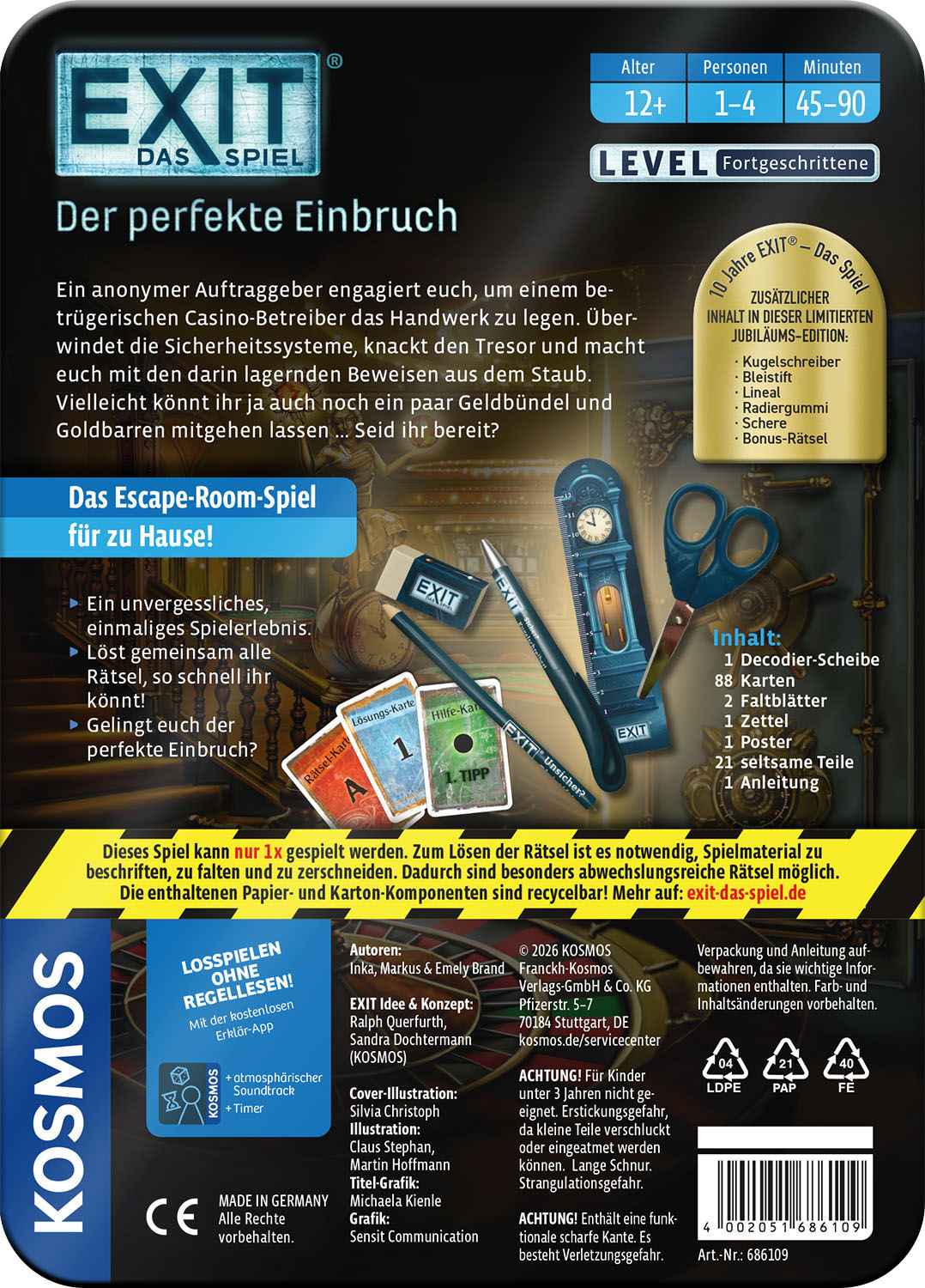 Kosmos Brettspiele & Gesellschaftsspiele EXIT – Das Spiel: Der perfekte Einbruch – Jubiläums-Edition (F) – Familienspiel