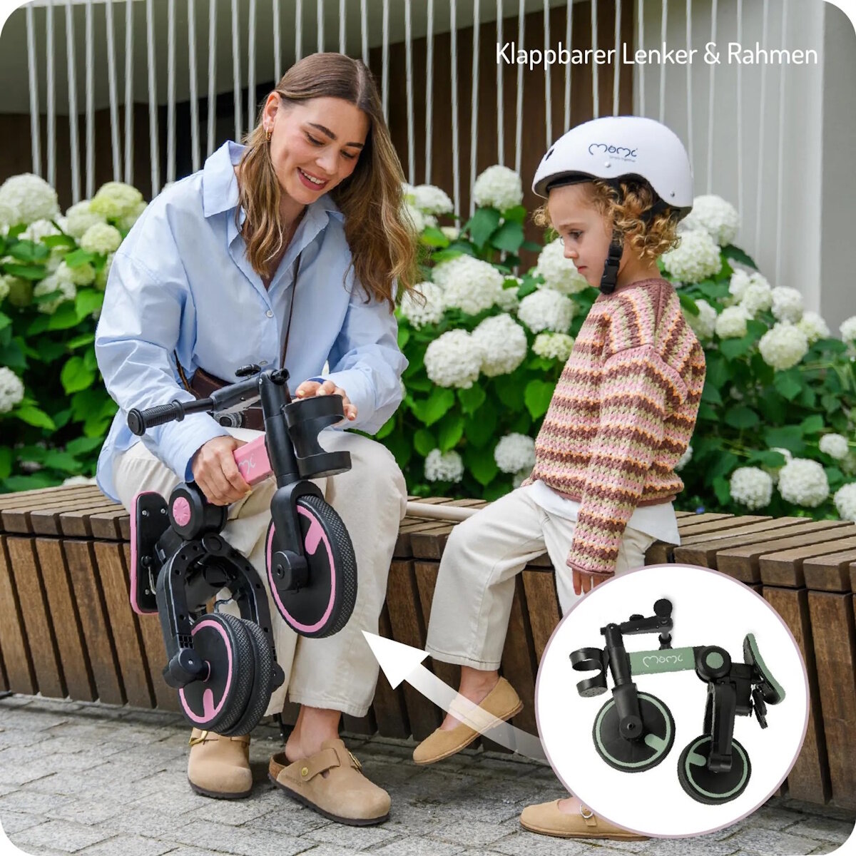 TelForceOne S.A. MoMi FILO 3-in-1 Kinderdreirad – klappbar per Knopfdruck, höhenverstellbarer Lenker und Sattel, für Kinder ab 1 Jahr in Grün – Ansicht 7