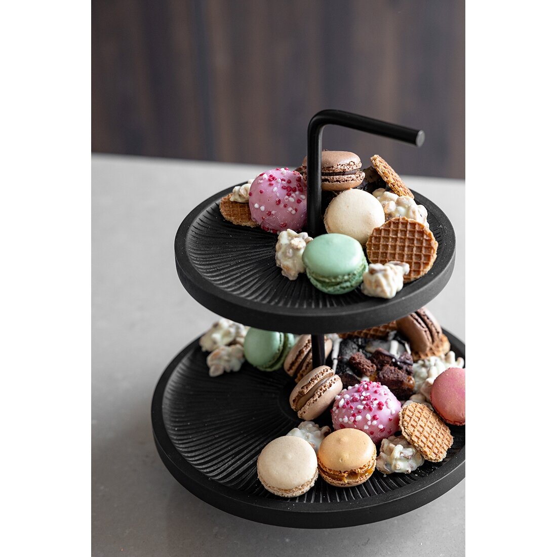 JENS Living Etagere aus Mangoholz & Metall - 2-stufig Ø25cm Rund - Servierständer für Snacks & Deko - Rustikaler Landhausstil - Schwarz