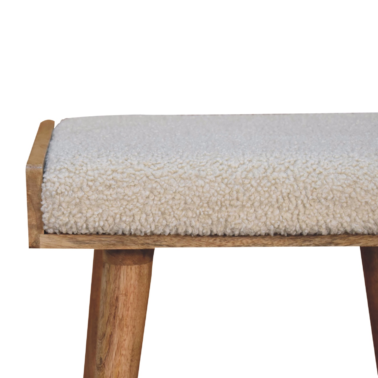 Fußhocker im Stil eines cremefarbenen Tabletts aus Bouclé