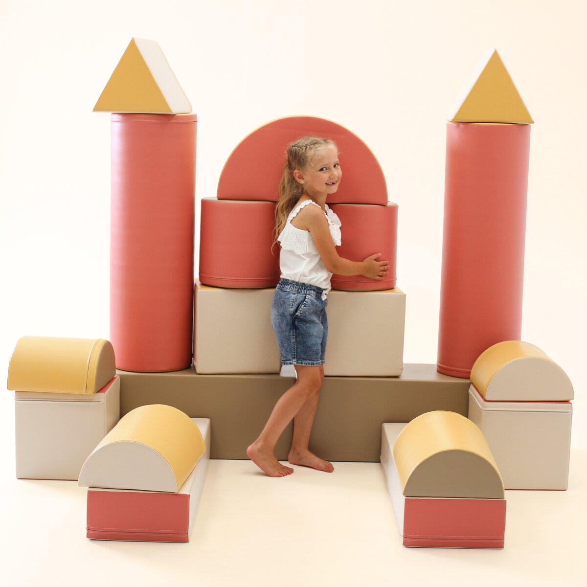 IGLU Softplay PEPI RER SIA IGLU SET 19X Fortress - Beige/Pastell-Pink/Grau/Honigfarben - Schaumstoffbaustein-Set Festung/Burg für Kinder – Ansicht 9