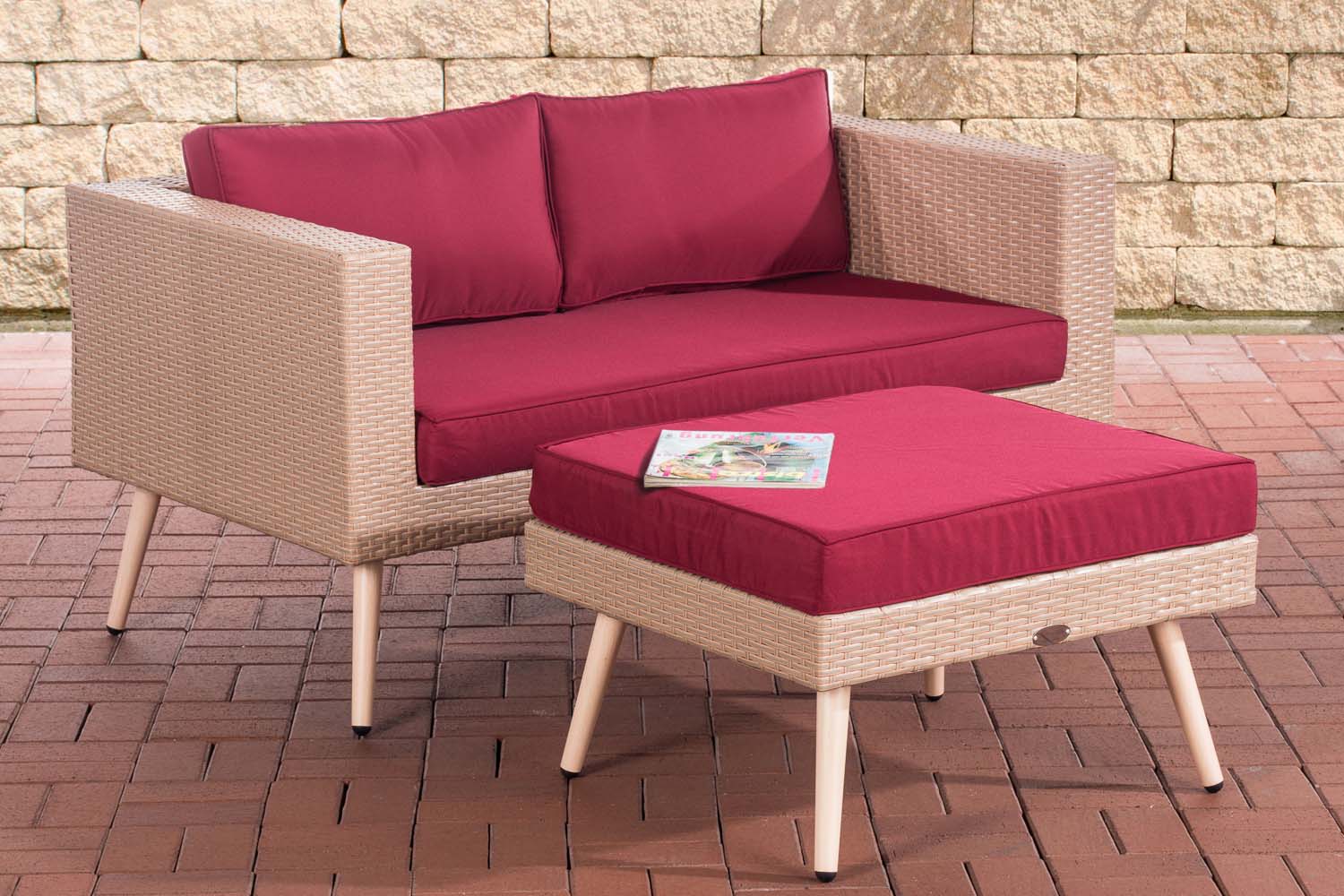 2er Sofa Molde mit Fußhocker Flachrattan sand 40 cm (Hellbraun)
