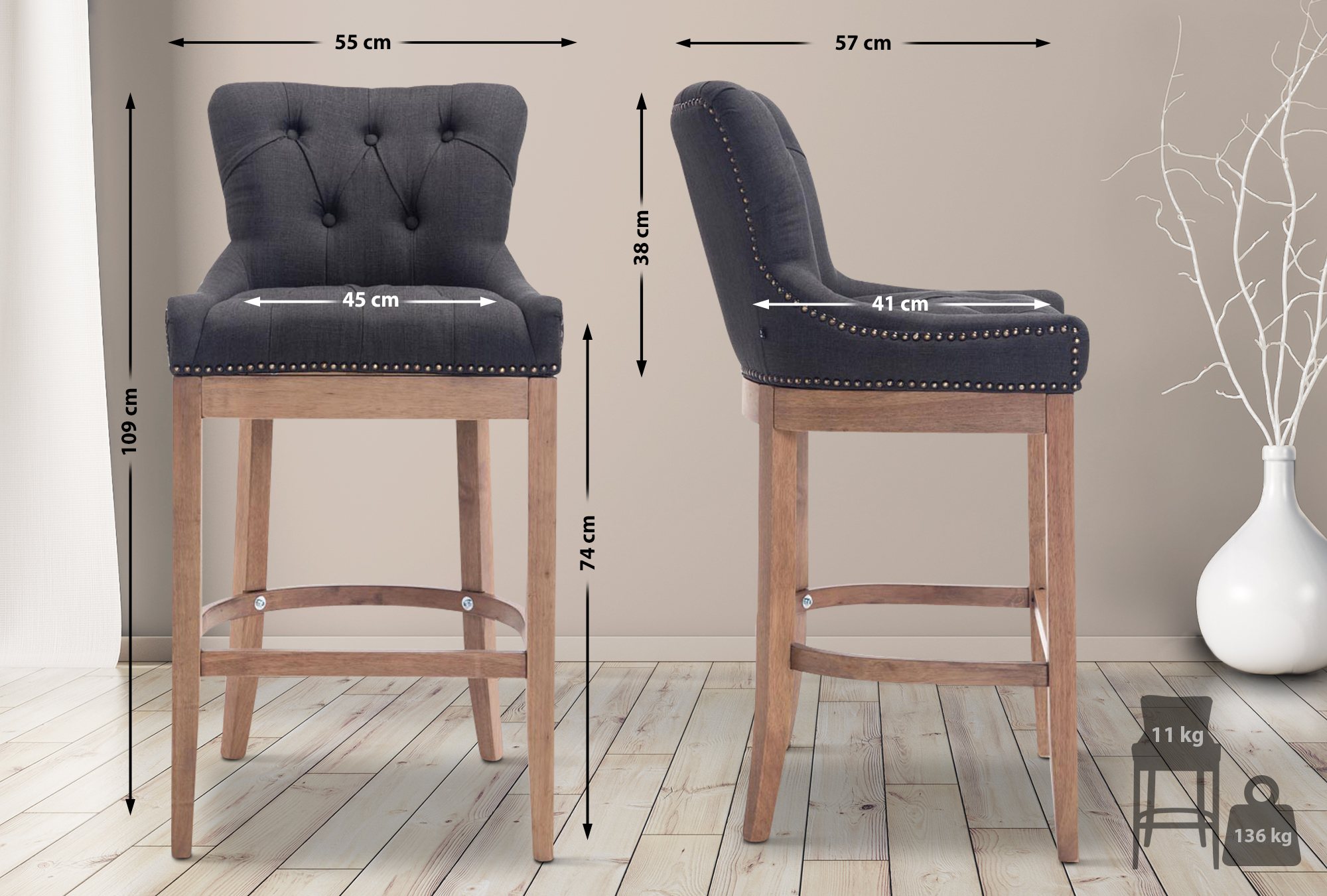 Barhocker Lakewood Stoff, Antik-hell
