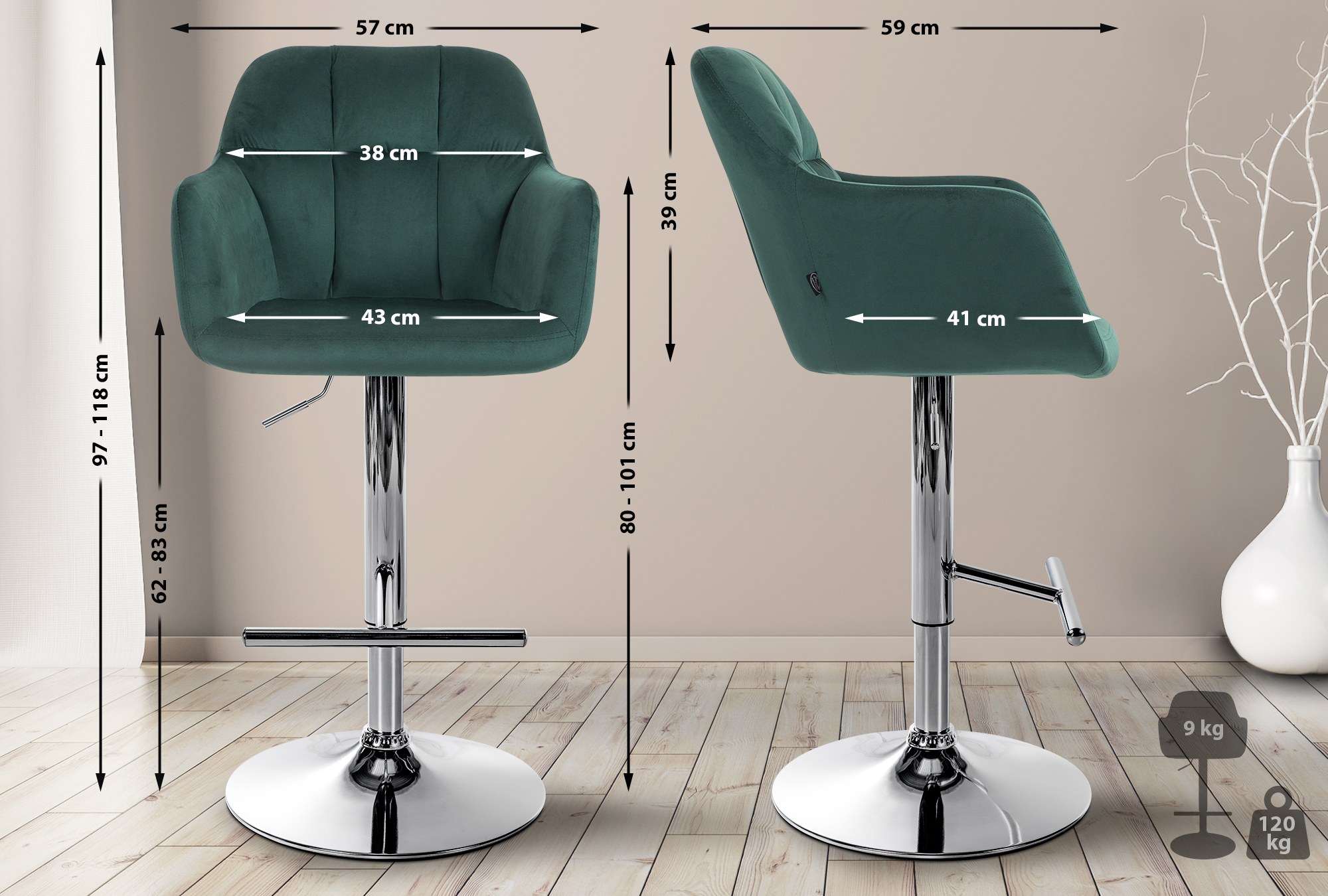 Barhocker Natoma Samt chrom