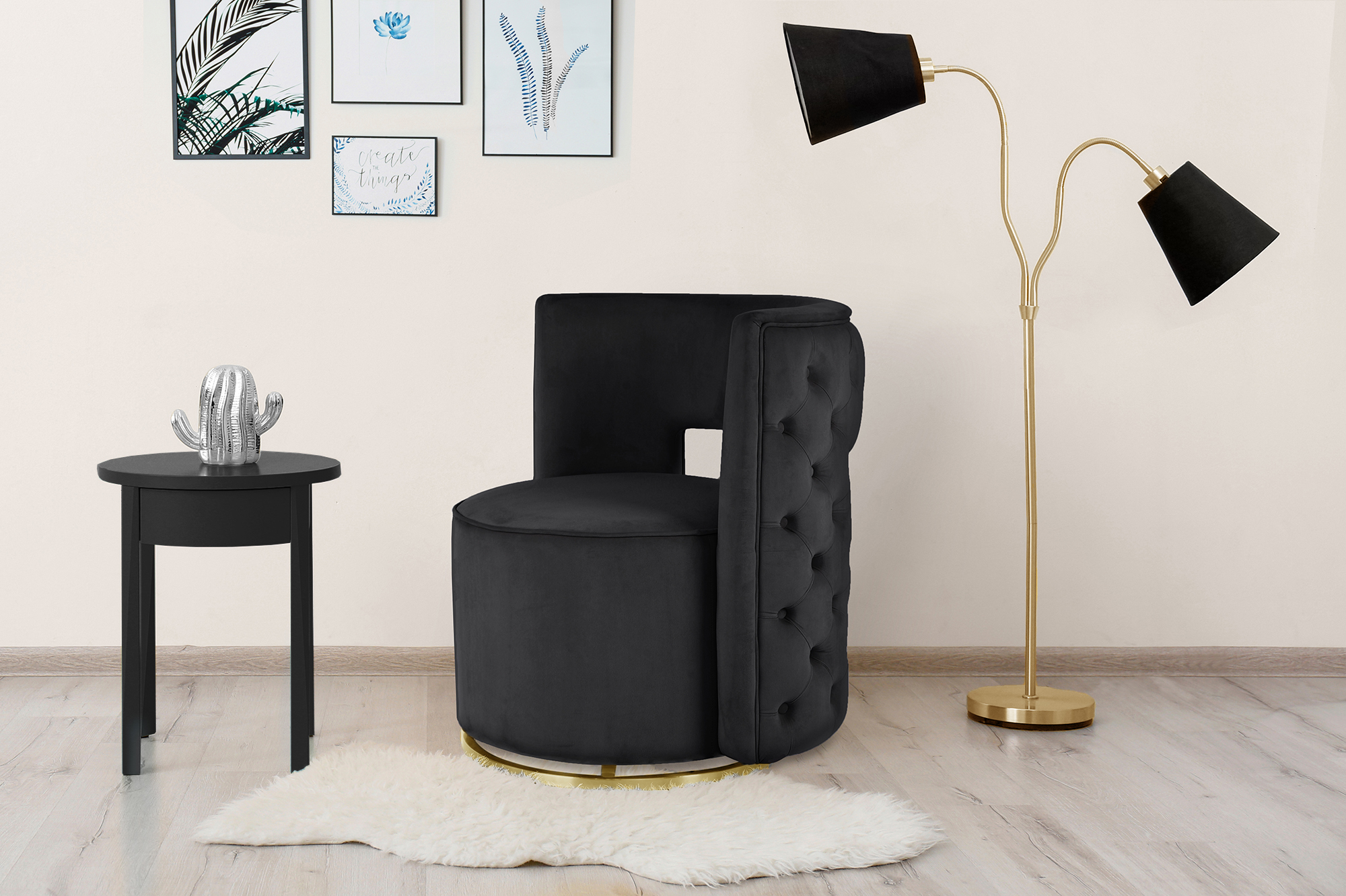 Drehsessel Beverly Schwarz / Gold