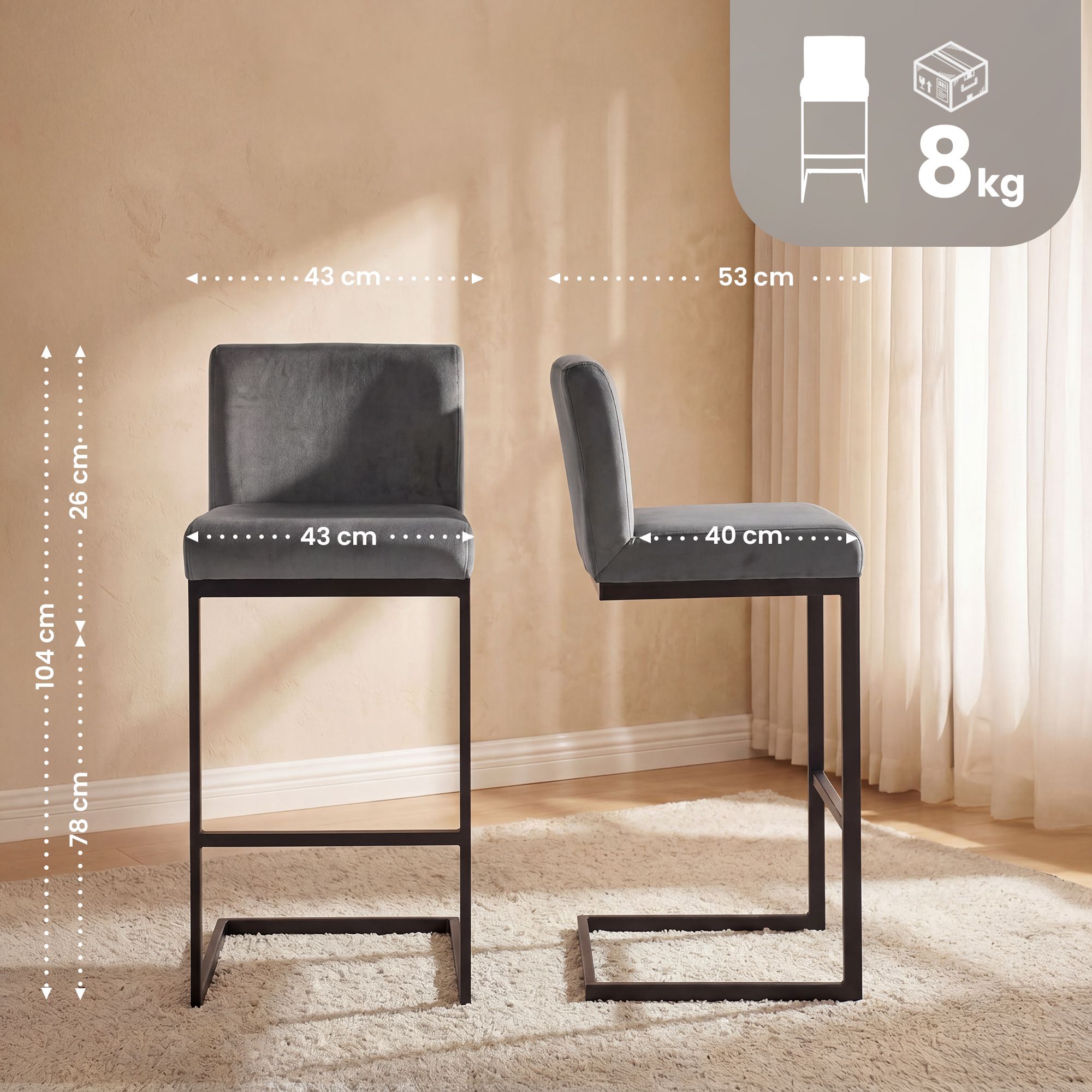 2er Set Barhocker Hopewell Samt B