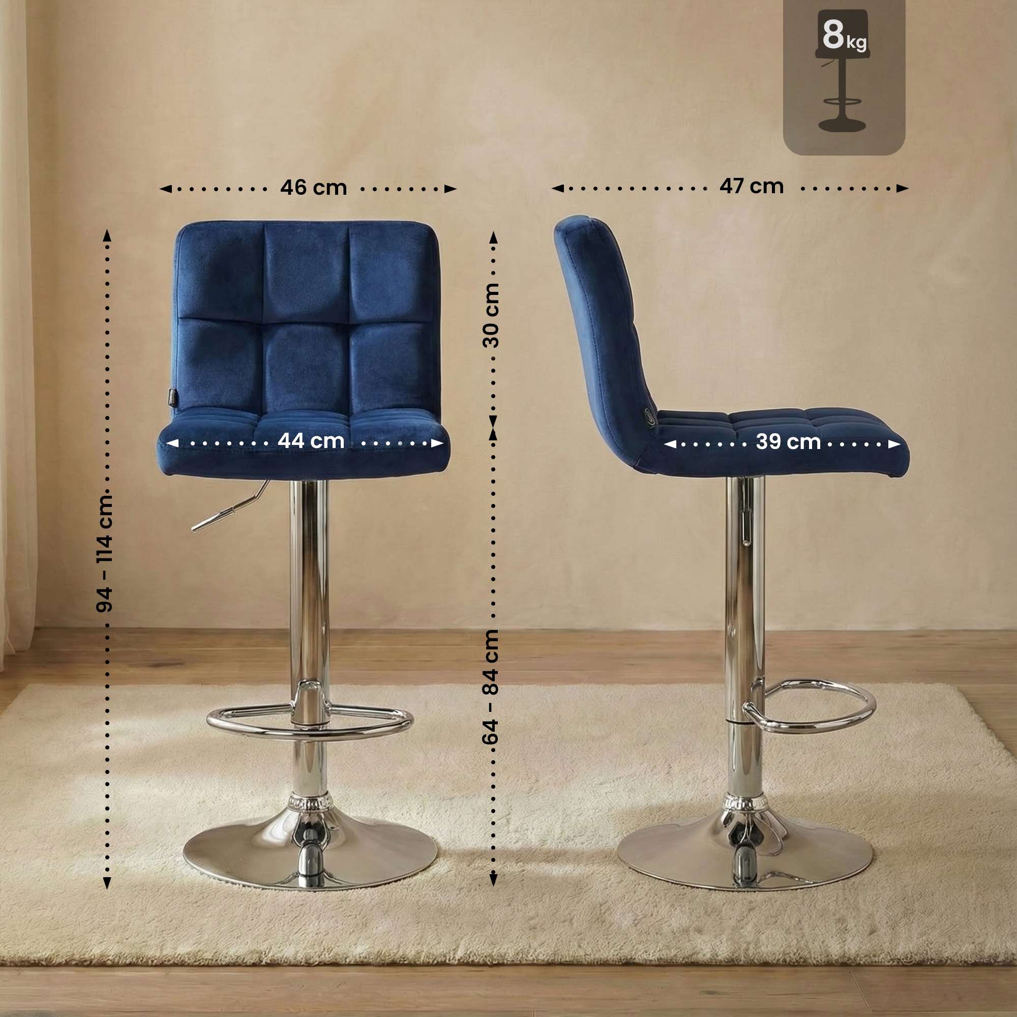 Barhocker Peru Samt chrom