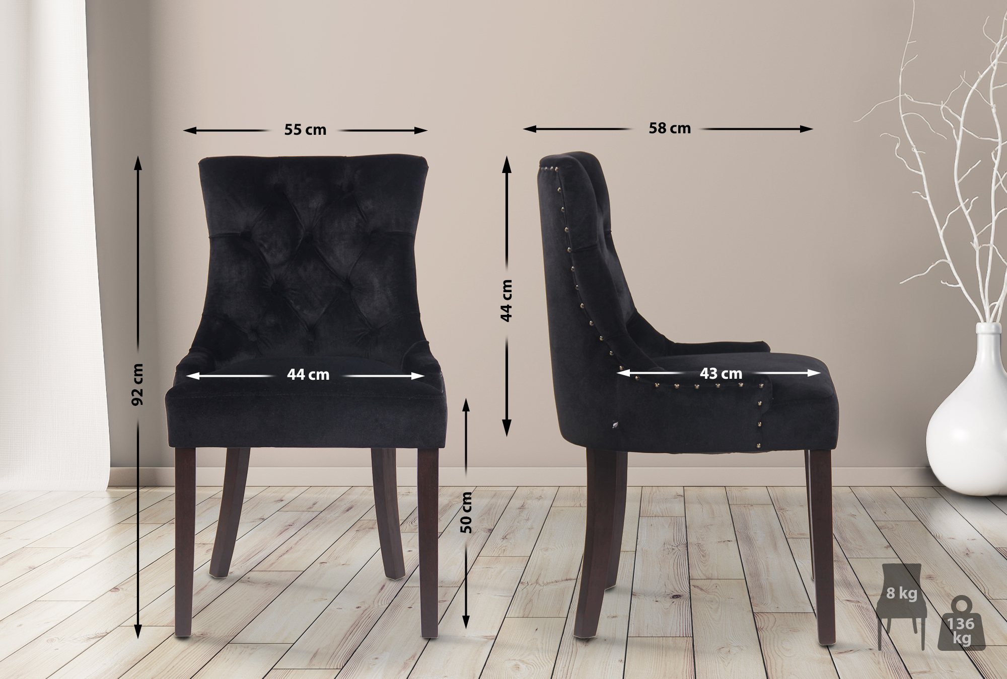 4er Set Esszimmerstühle Aberdeen Samt antik
