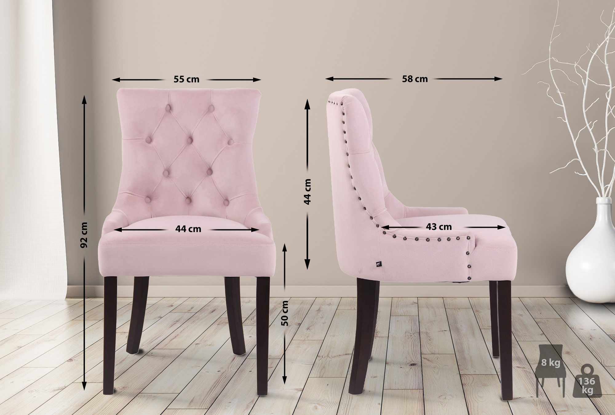 4er Set Esszimmerstühle Aberdeen Samt antik