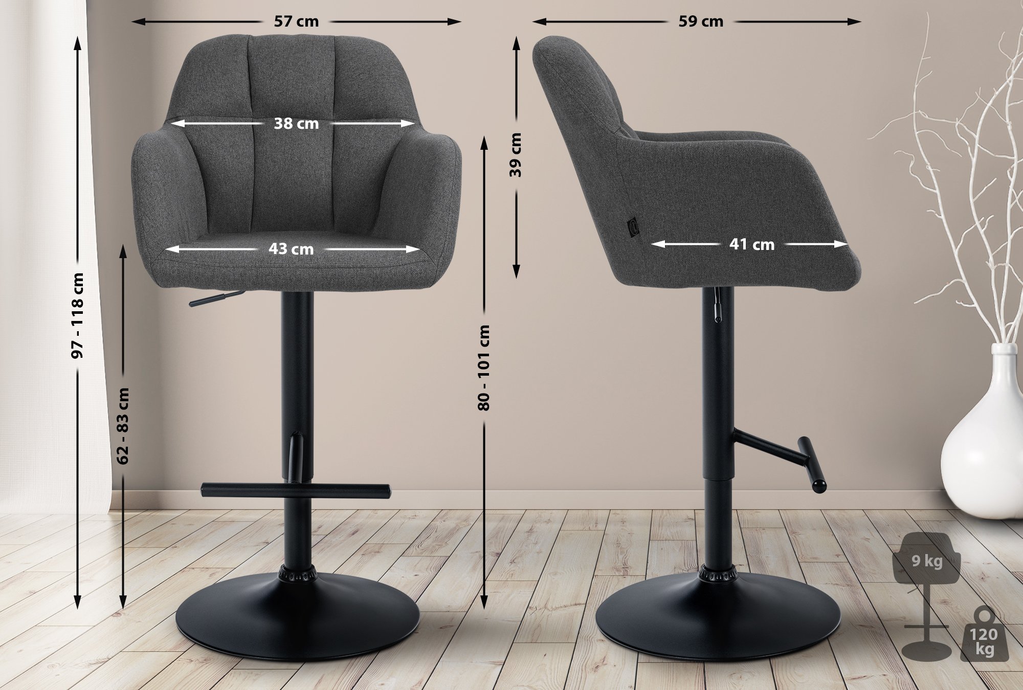 Barhocker Natoma Stoff schwarz