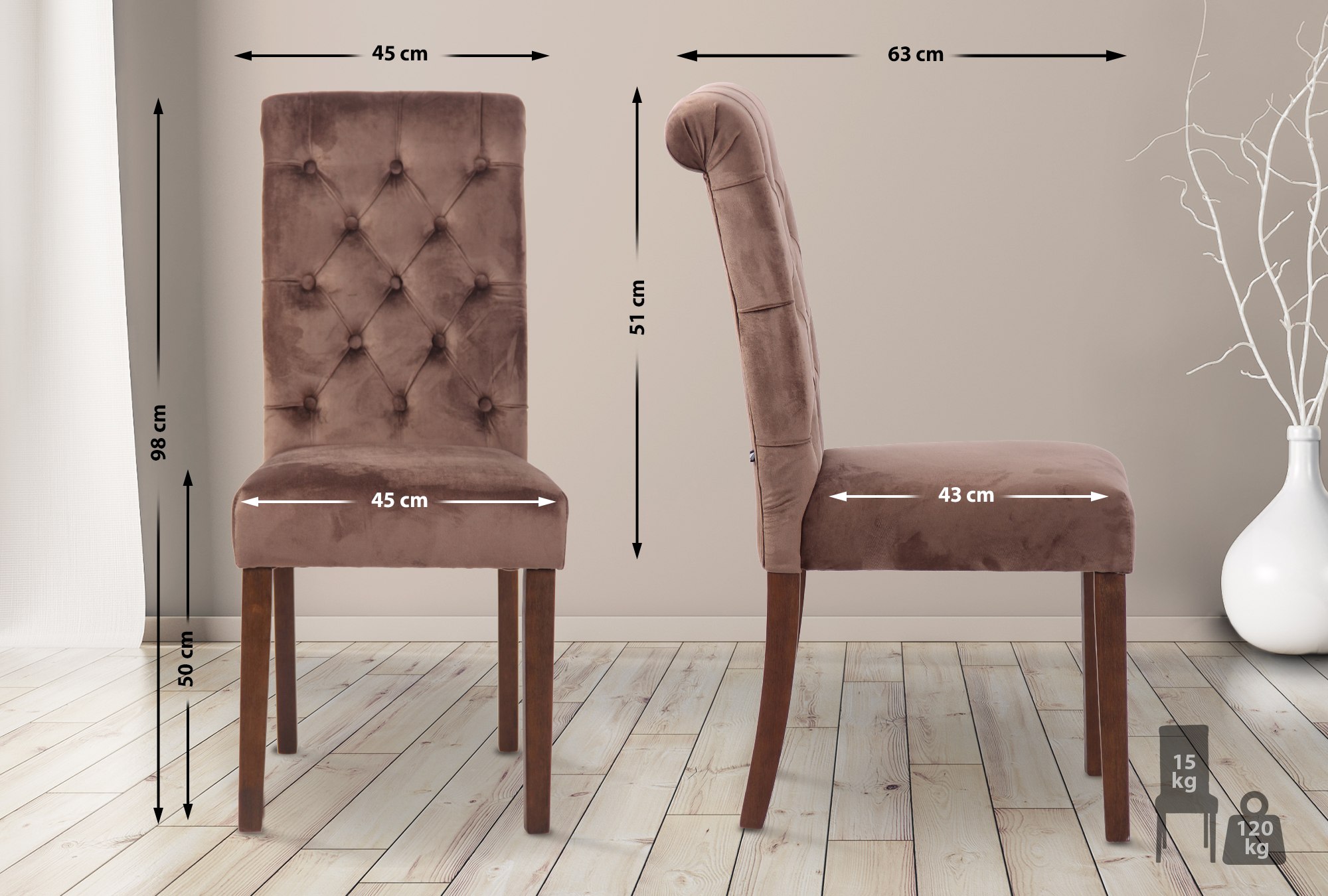 2er Set Esszimmerstühle Lisburn Samt
