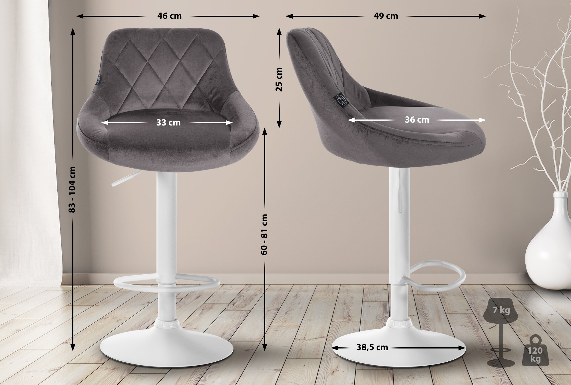 2er Set Barhocker Lazio Samt weiß