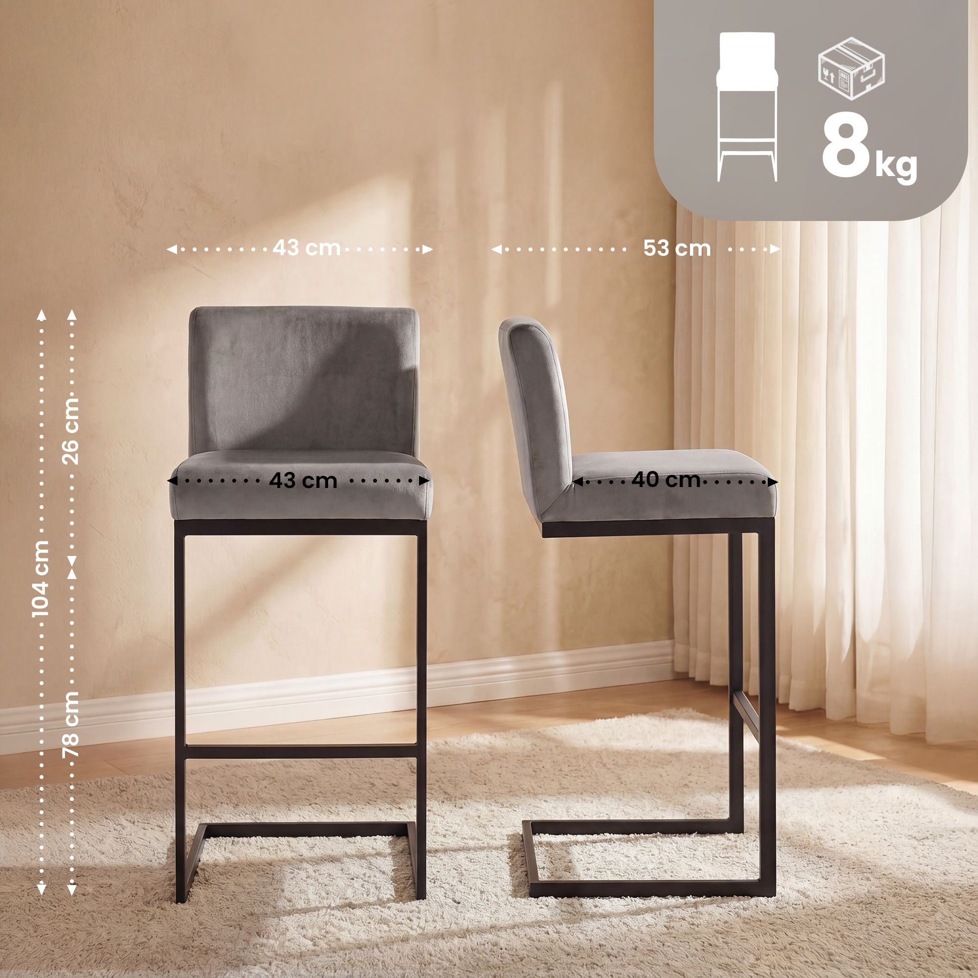 2er Set Barhocker Hopewell Samt B