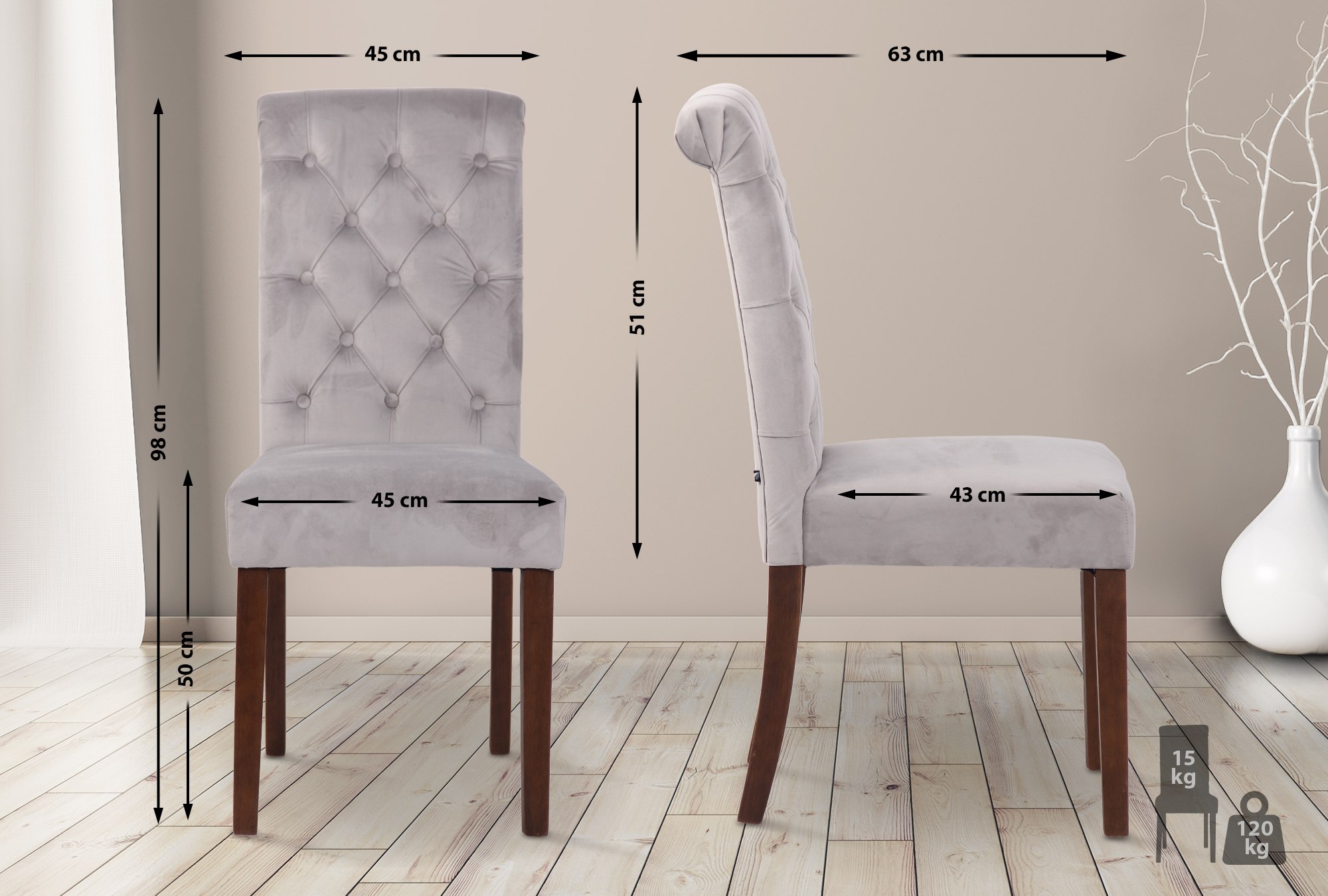 2er Set Esszimmerstühle Lisburn Samt