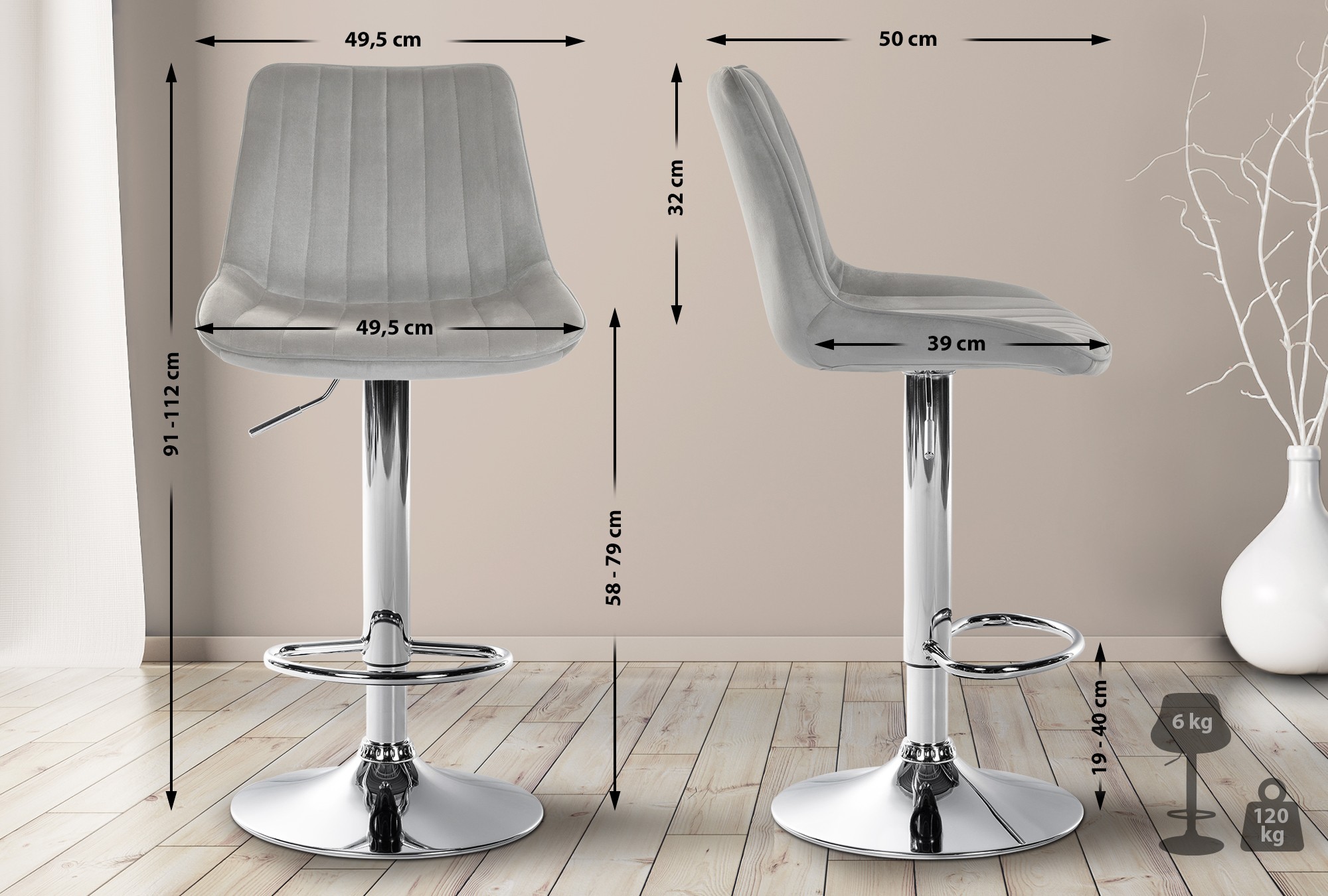 Barhocker Toni Samt chrom
