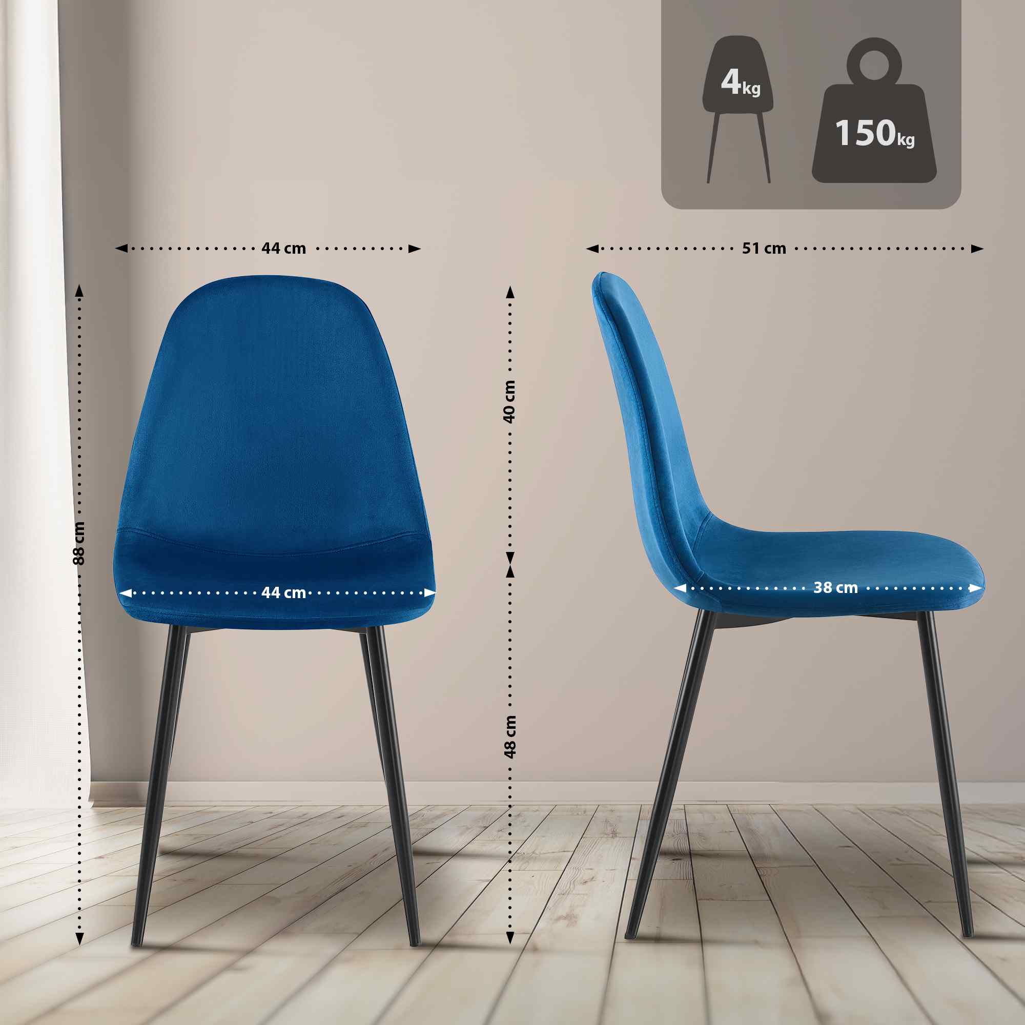 4er Set Esszimmerstühle Napier Samt
