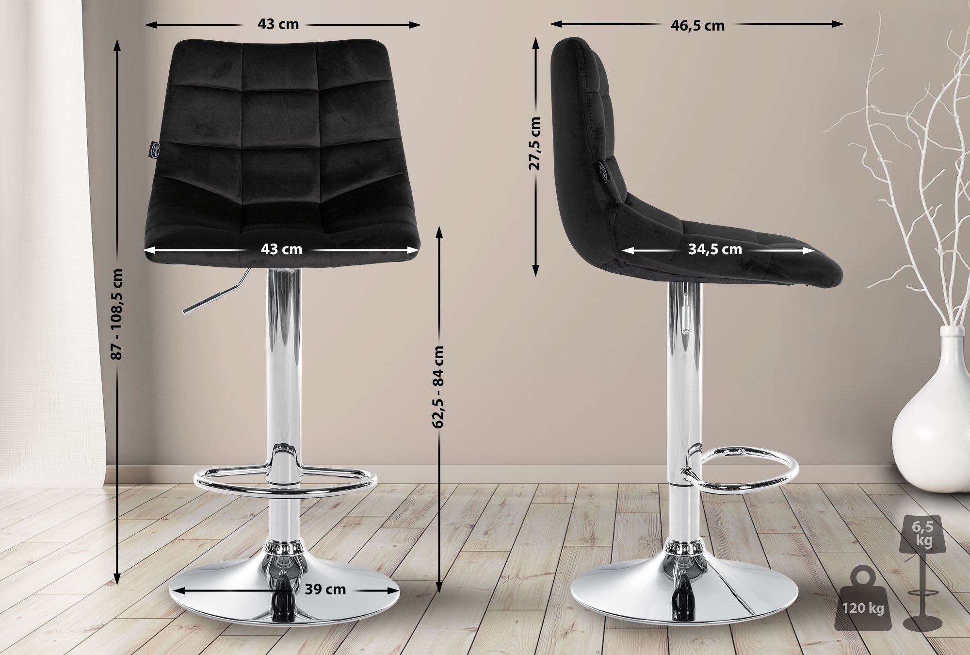 2er Set Barhocker Jerry Samt chrom