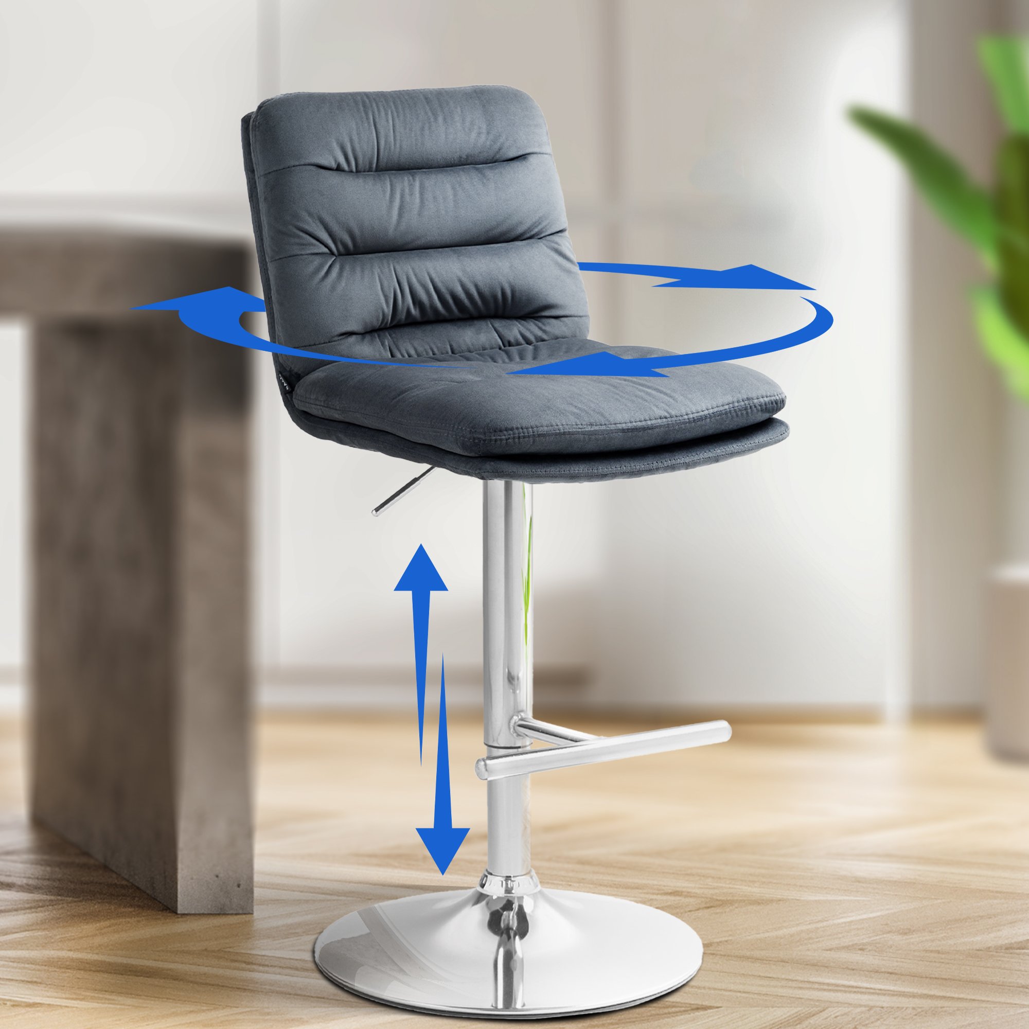 2er Set Barhocker Damar Samt chrom