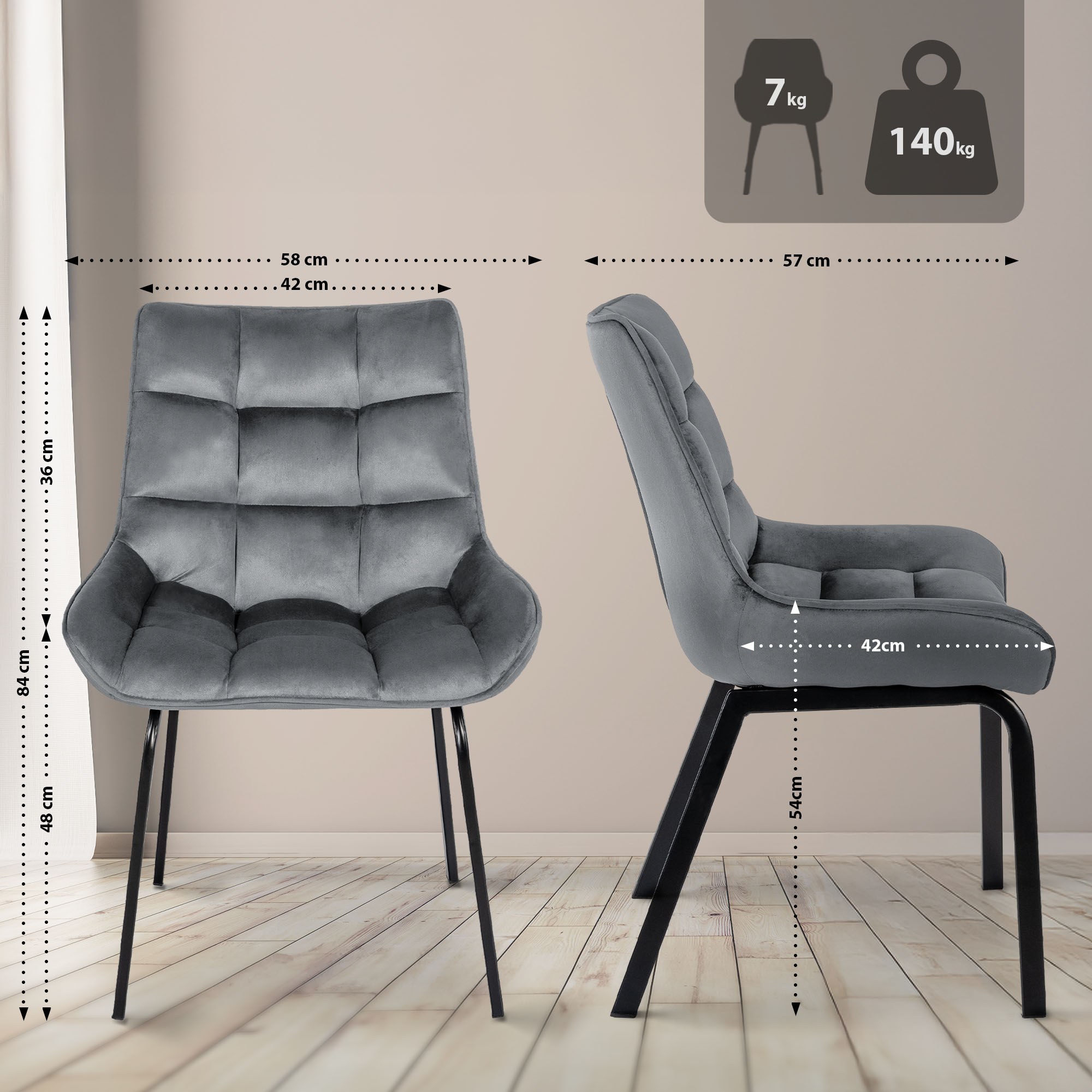 2er Set Stuhl Saranda Samt