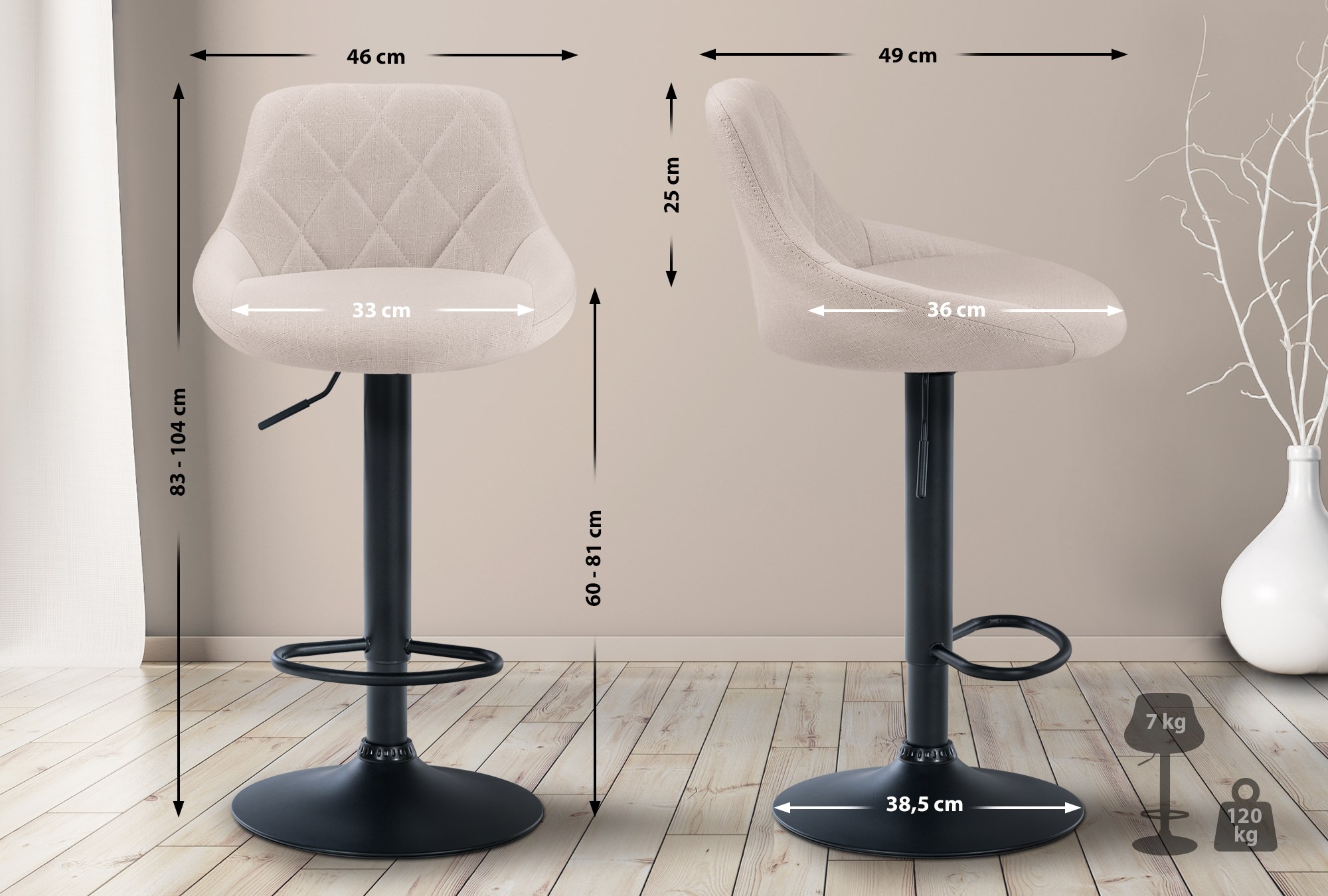 Barhocker Lazio Stoff schwarz