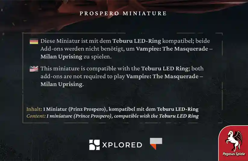 Pegasus Brettspiele & Gesellschaftsspiele Teburu: Vampire: The Masquerade – Milan Uprising: Prospero, Prince of Milan Miniature – Expertenspiel