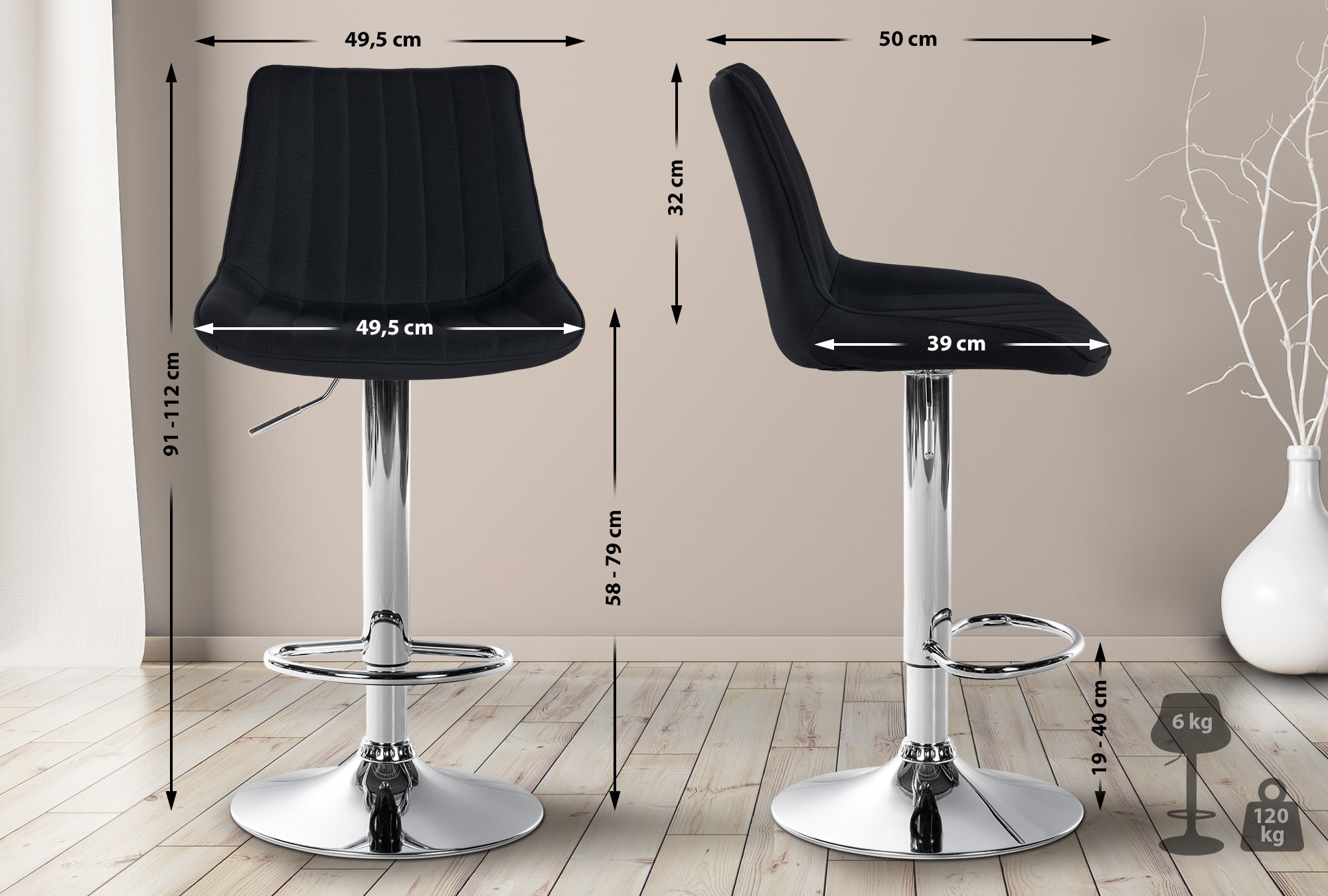 2er Set Barhocker Toni Stoff chrom