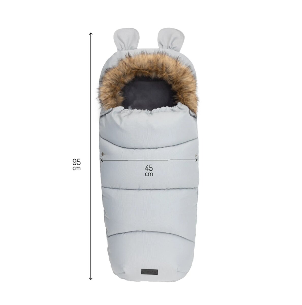 MoMi COZY – Universal-Fußsack für Kinderwagen, Fleece-Innenfutter, beidseitiger Reißverschluss & Kapuze mit Ohren – Grau