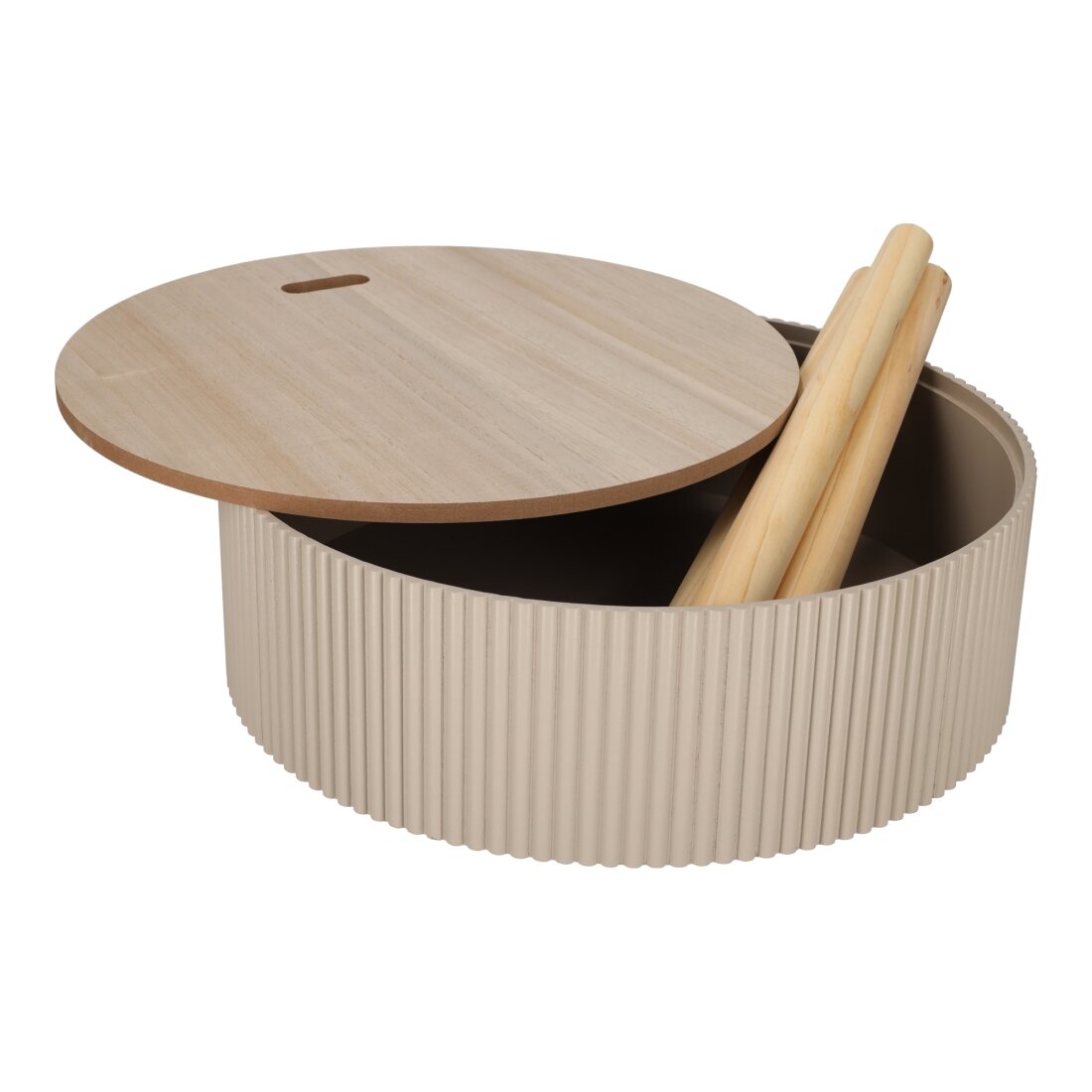 JENS Living Beistelltisch Levi – Rund Ø38cm mit Stauraum & Deckel – Couchtisch Modern mit 3 Beinen – Nachttisch – Holz – Beige