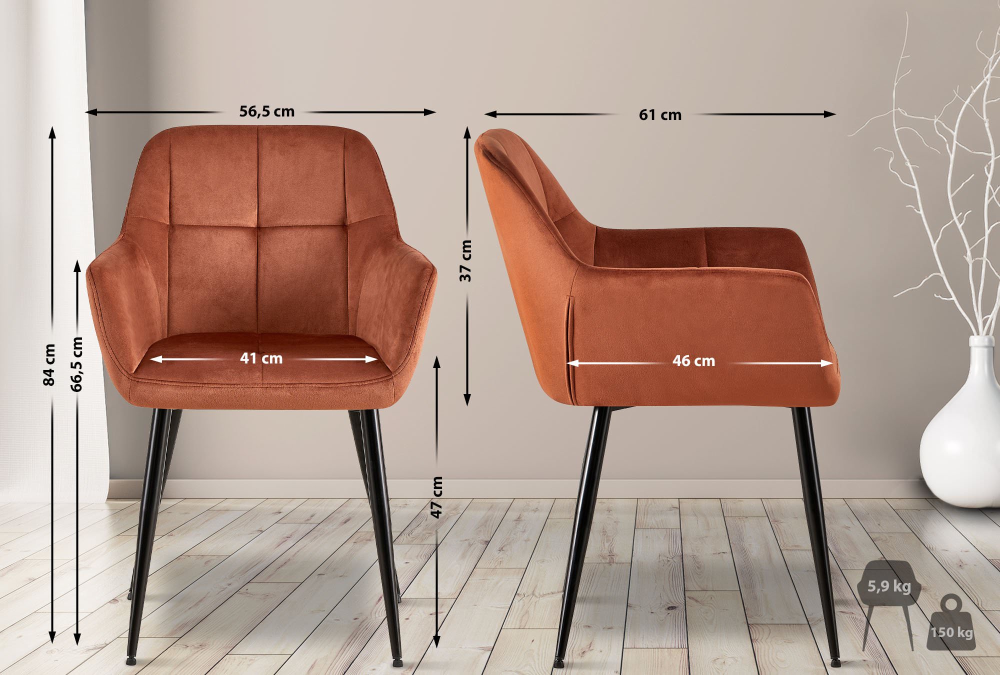 2er Set Esszimmerstuhl Emia Samt