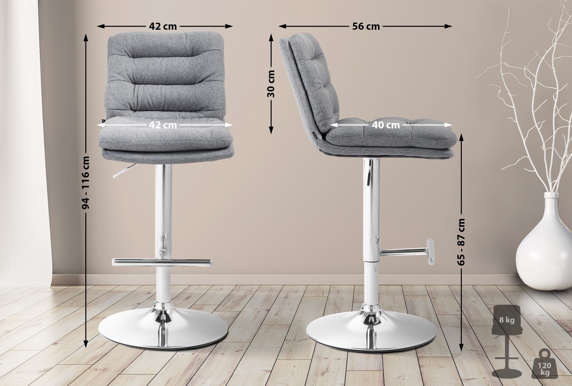Barhocker Damar Stoff chrom