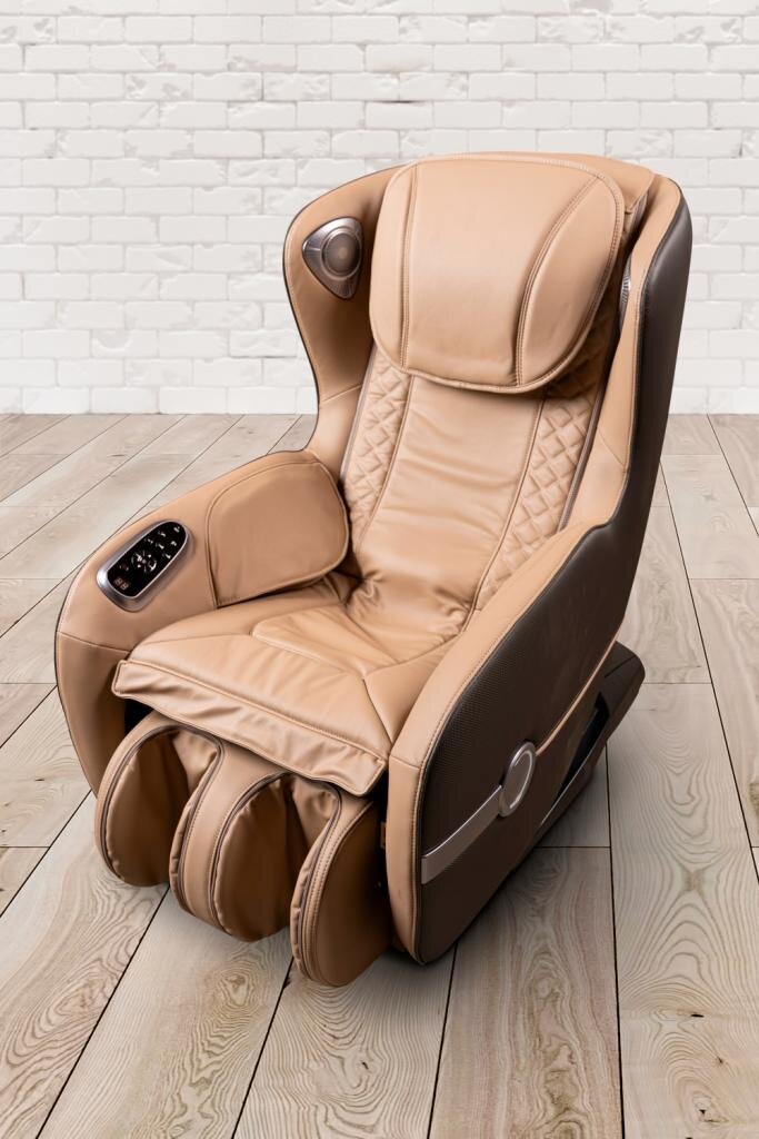 PureHaven Massage-Sessel 118x76x76 cm 6 Massagearten Rücken- Fuß- und Gesäßmassage einfache Bedienung Bluetooth-Funktion PU Leder in beige