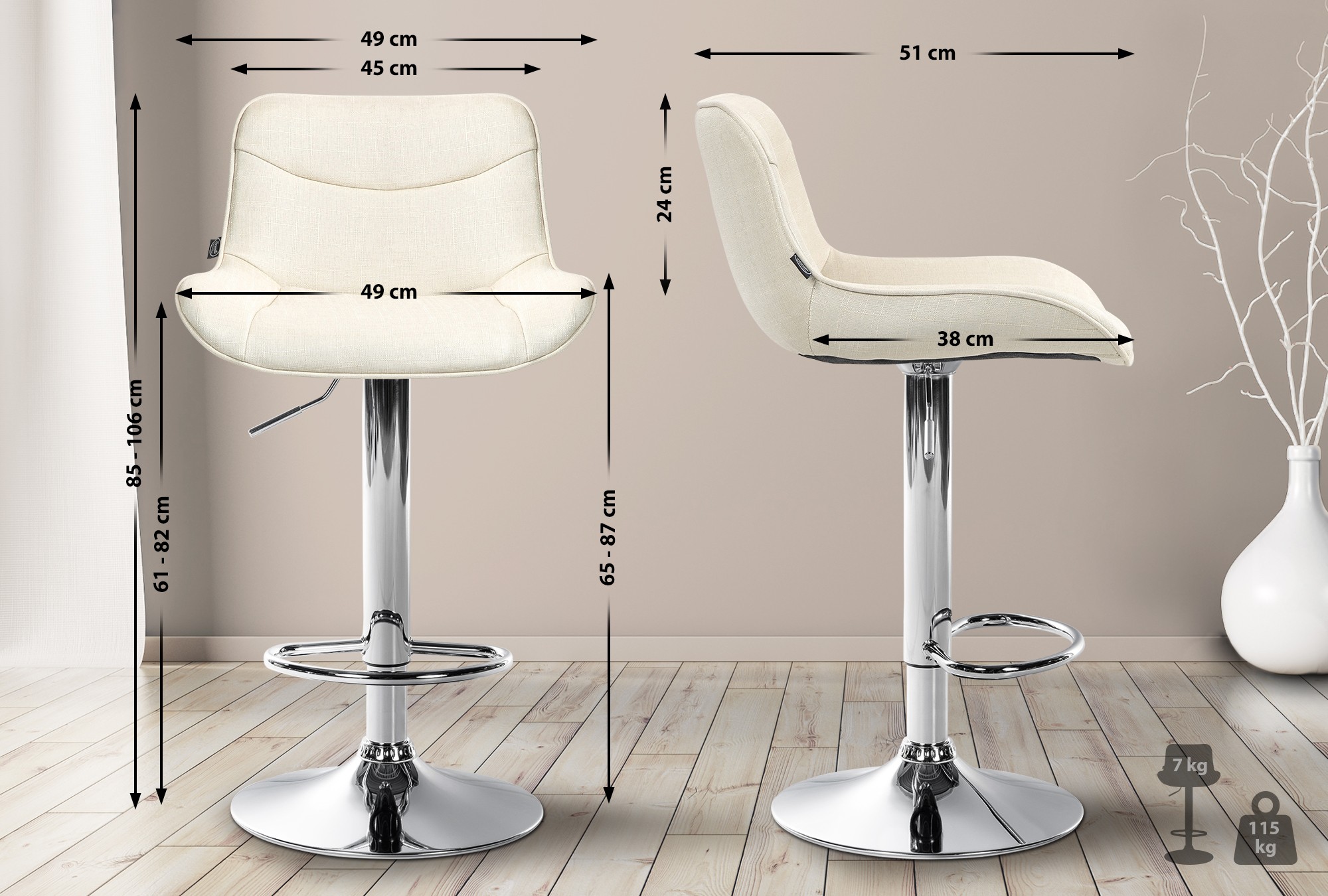 Barhocker Vonore Stoff chrom