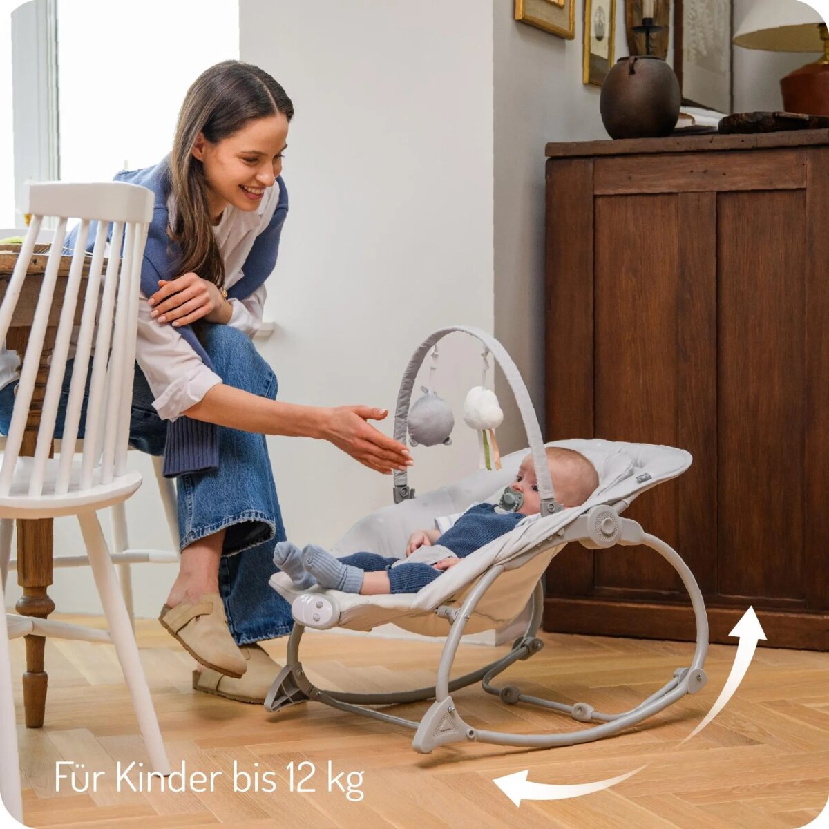 MoMi LAPIS – Elektrische Babywippe mit Musikmodul (8 Melodien), 3 Vibrationsstufen, verstellbare Rückenlehne & arretierbar – Dunkelgrau