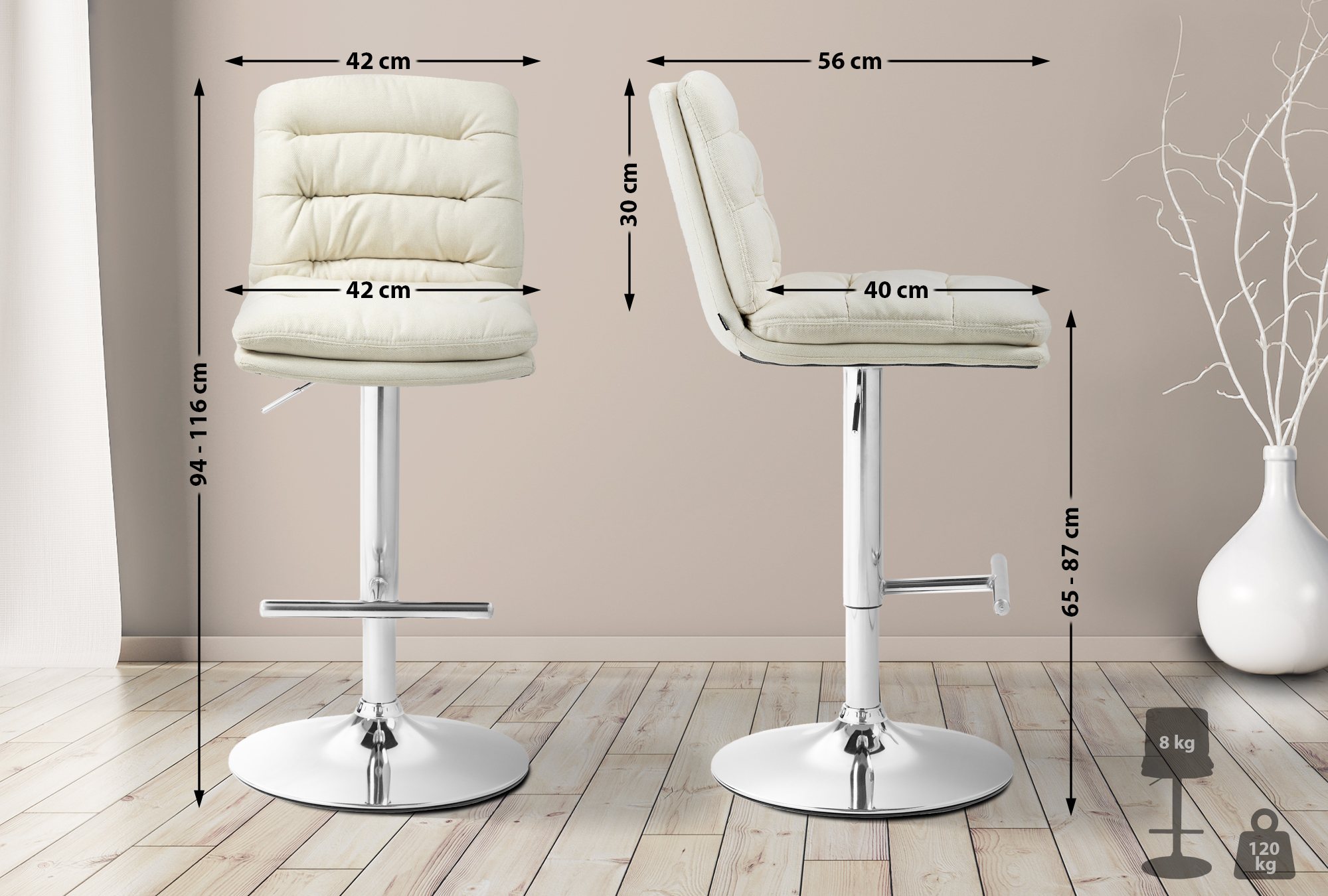 Barhocker Damar Stoff chrom