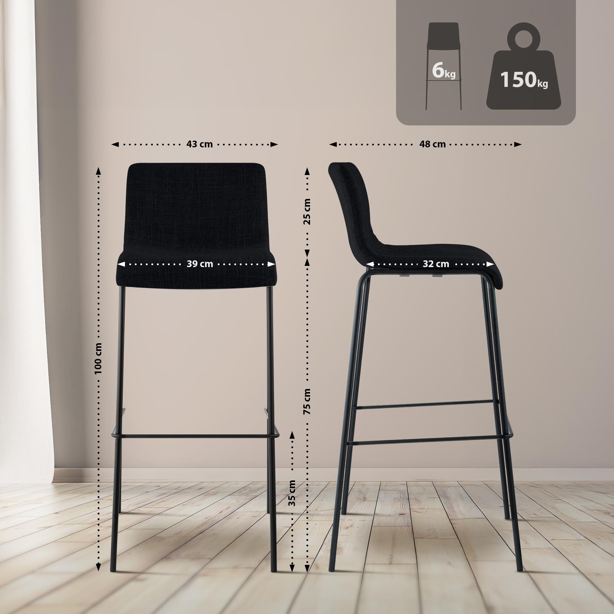 Barhocker Hoover Stoff 4-Fuß Gestell schwarz