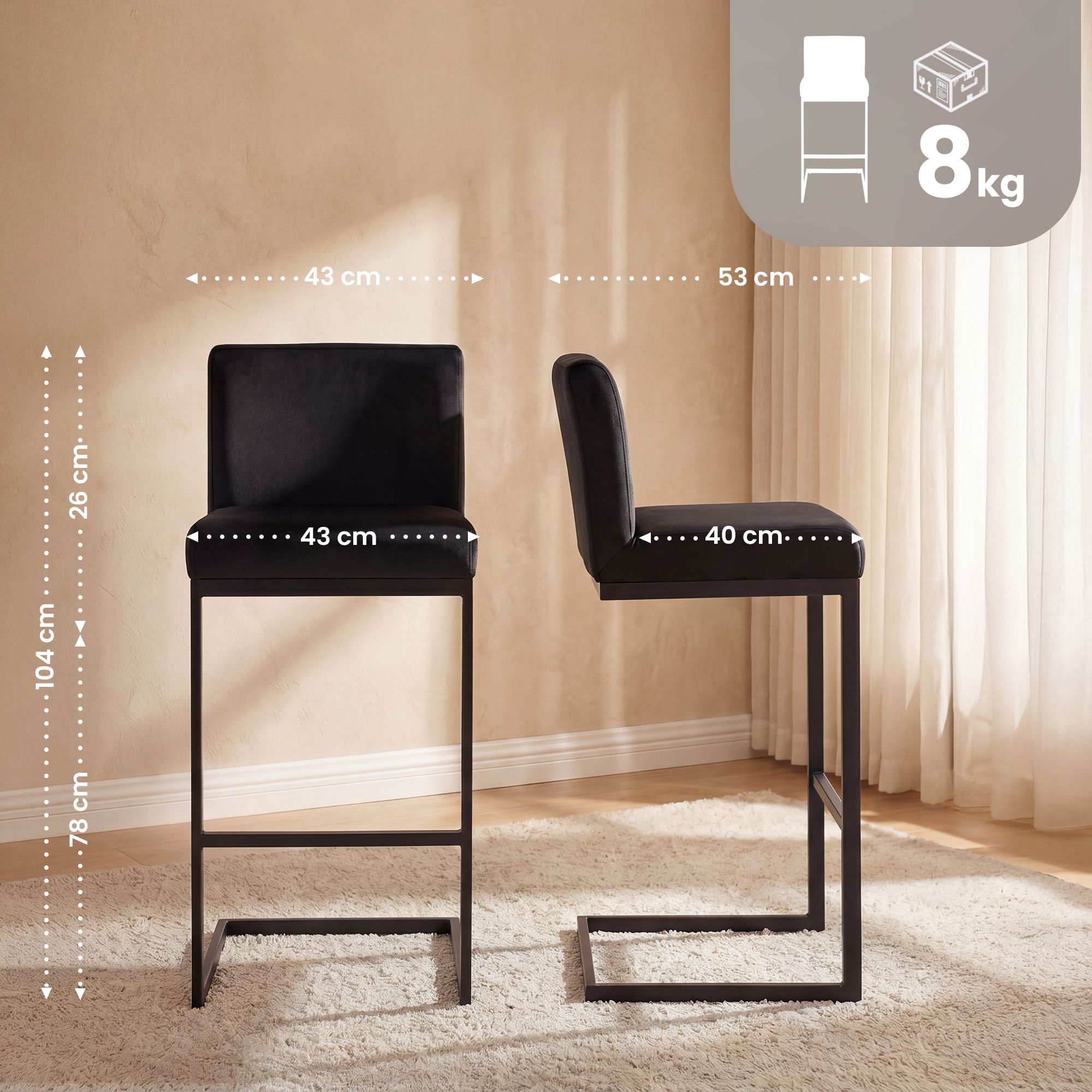 2er Set Barhocker Hopewell Samt B
