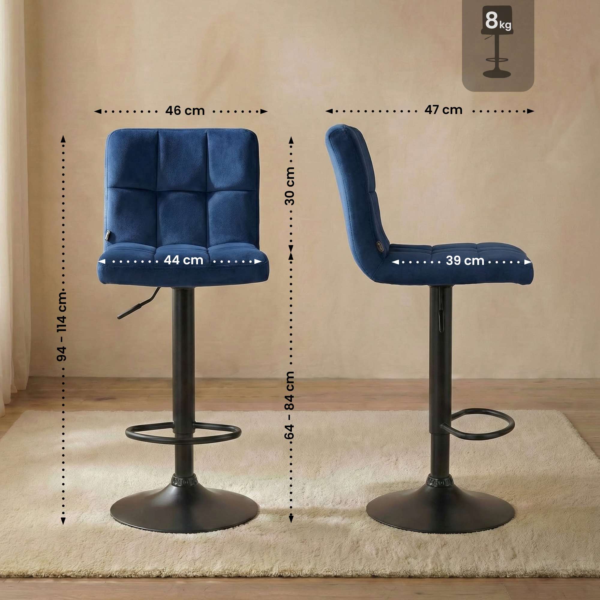 2er Set Barhocker Peru Samt schwarz