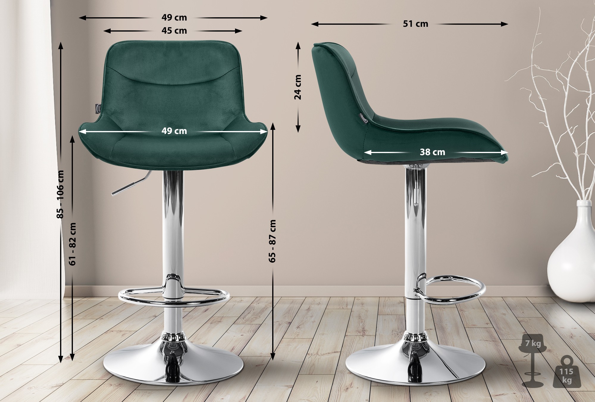 Barhocker Vonore Samt chrom