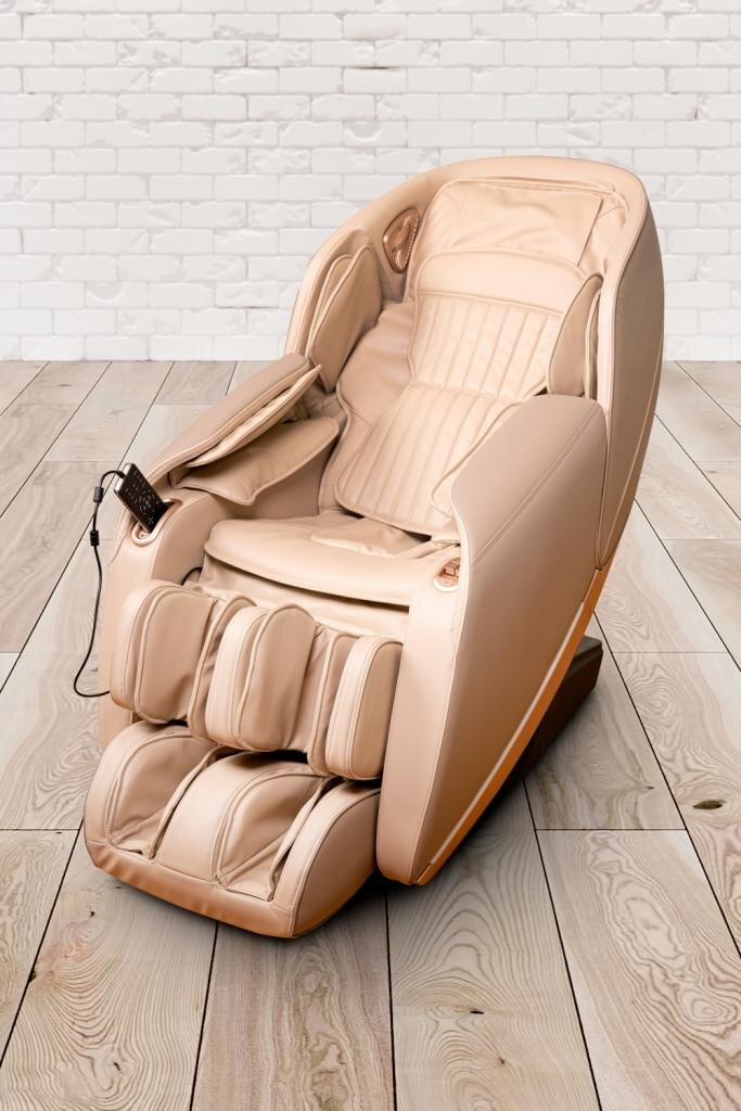 TLP GmbH, Michael Edlinger PureHaven Massage-Sessel 180x77x55 cm Knet- und Klopfmassage Heizfunktion Bluetooth USB Sprachsteuerung beige PU-Leder Fuß- Rücken- und Gesäßmassage – Ansicht 3