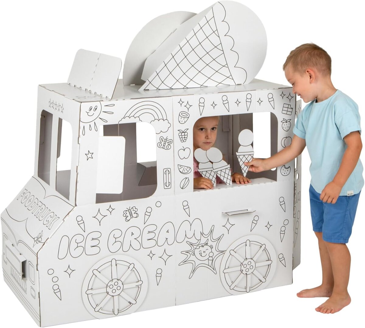 Tektorado Kartonspielzeug– Foodtruck – Weiß, 3-lagig, bemalbar Kreatives Kinder-Bastelset