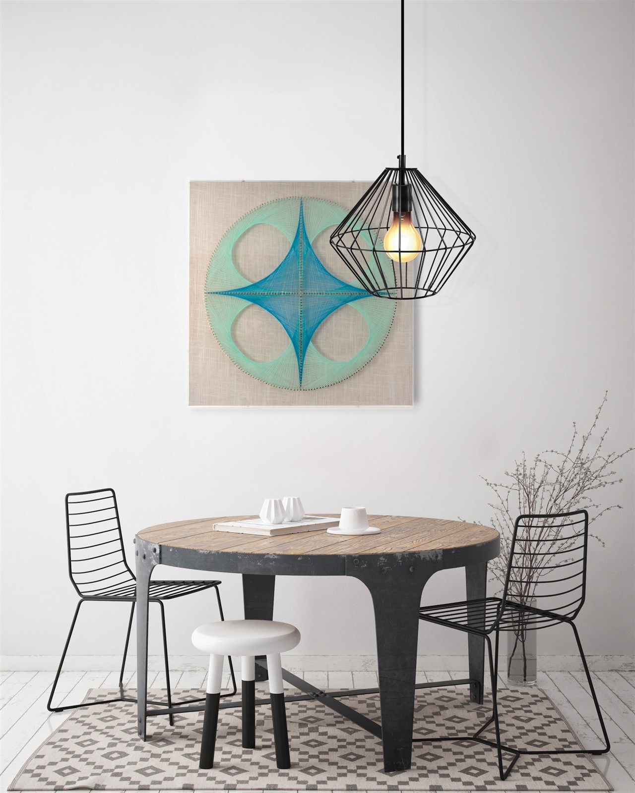 Abstraktes Faden-Wandbild in Modernem Design