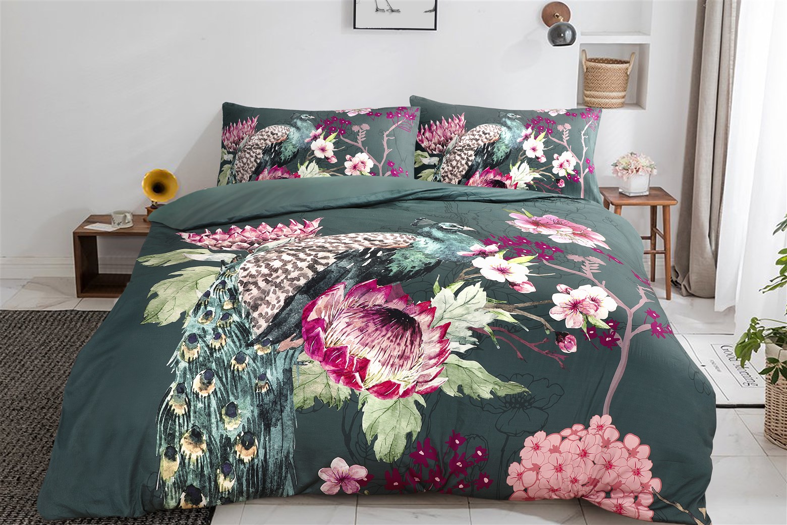 Bettwäsche Bettwäsche Blossom 125-FR Multi / Grün 140cm x 200cm / 65cm x 65cm