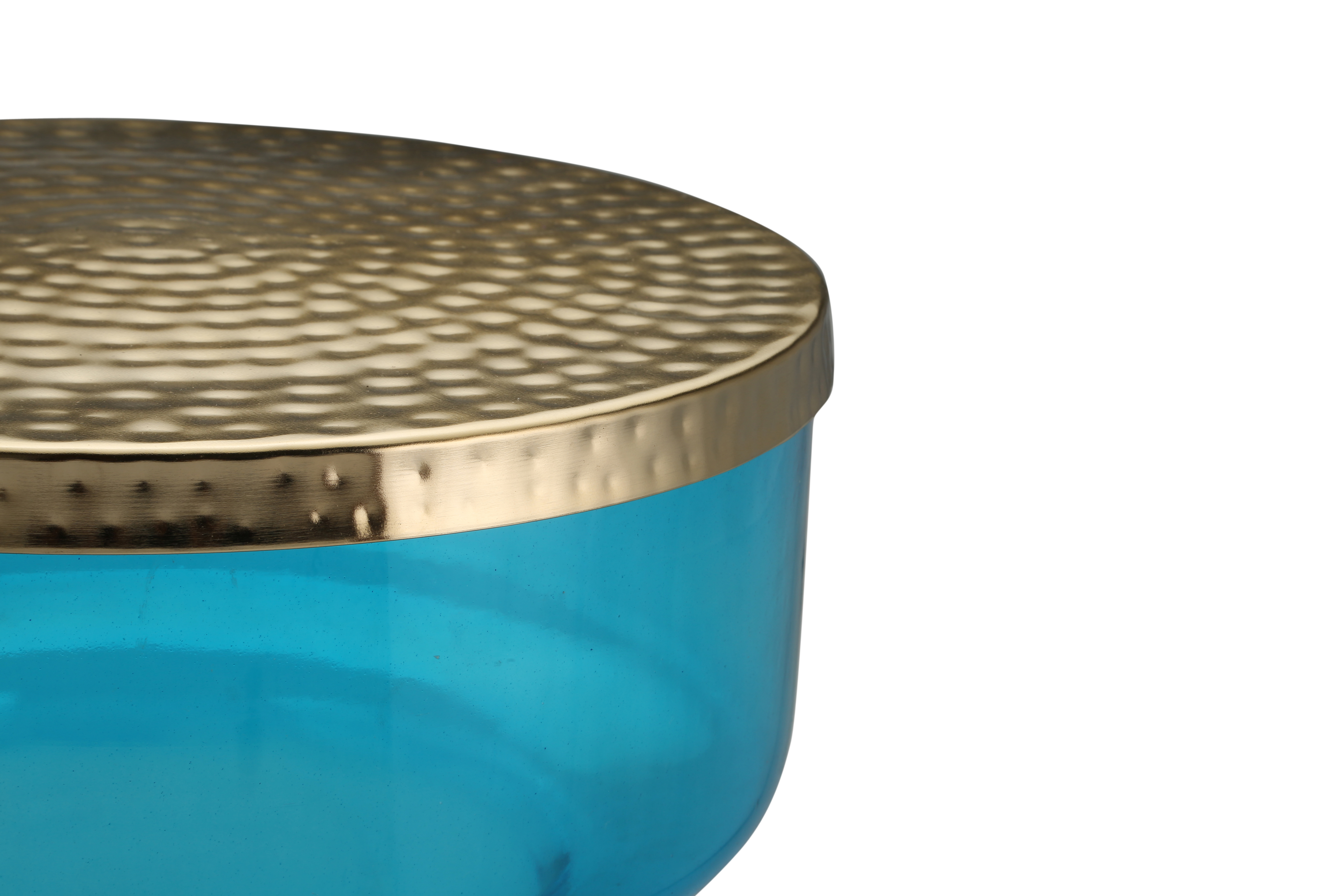 Beistelltisch mit kelchförmigem Glasgestell und goldenem Metalltop