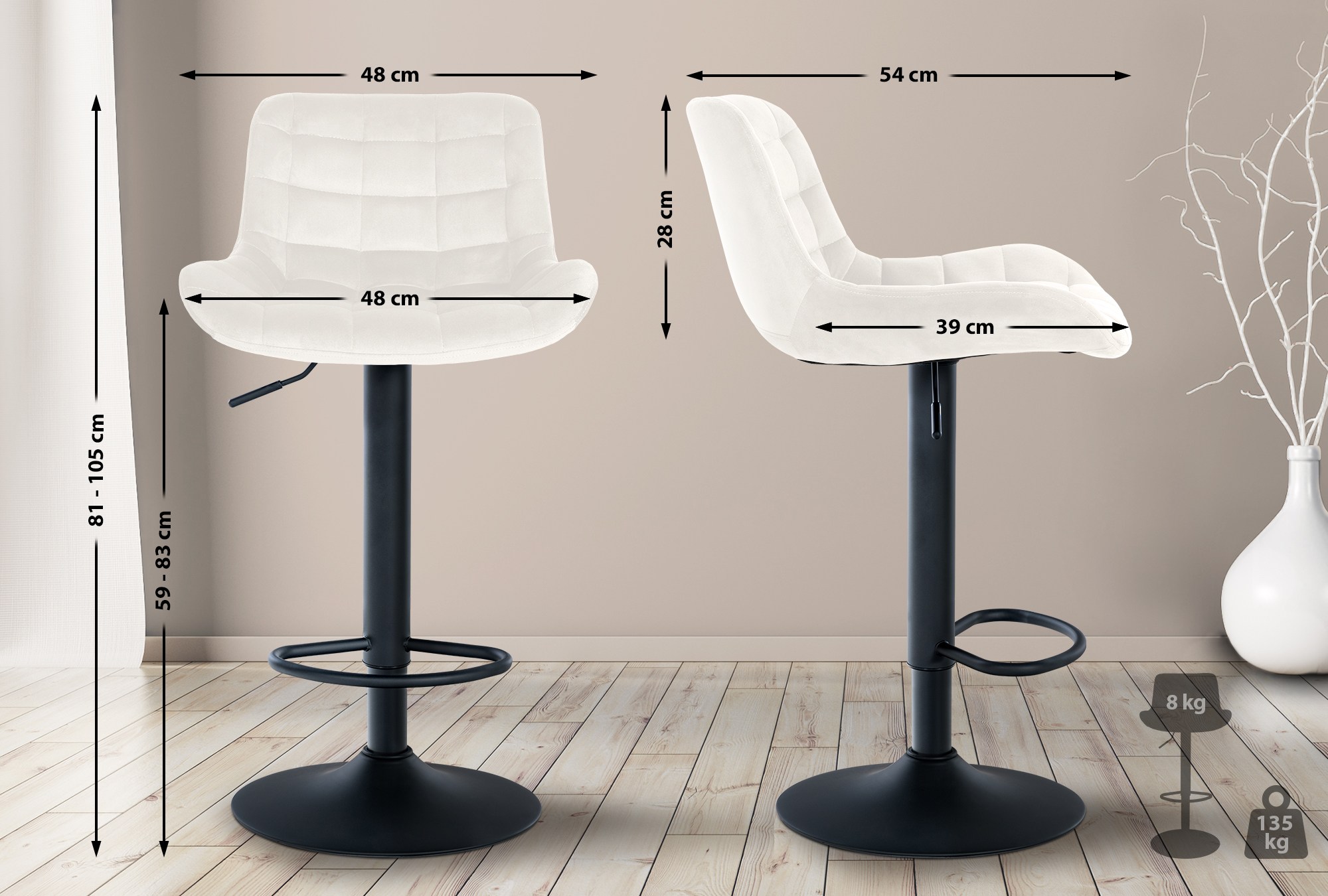 2er Set Barhocker Tover Samt