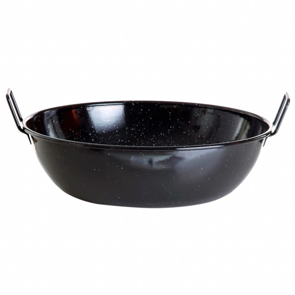 Leichte emaillierte Pfanne Ø 30 cm mit 2 Griffen, 4,5l Volumen: Geeignet für Gasbrenner, Backofen und offene Flamme. Robust und leicht zu reinigen.