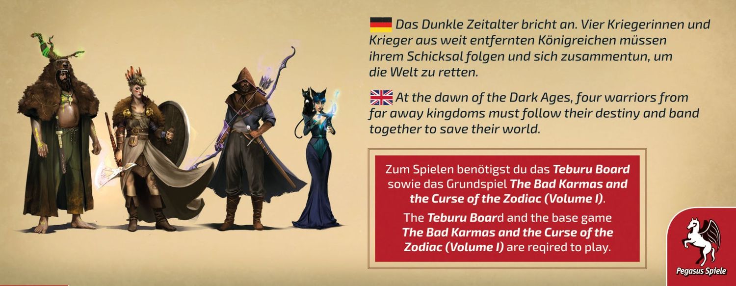 Pegasus Brettspiele & Gesellschaftsspiele Teburu: The Bad Karmas and the Curse of the Zodiac: The Dark Ages Heroes [Erweiterung] – Expertenspiel