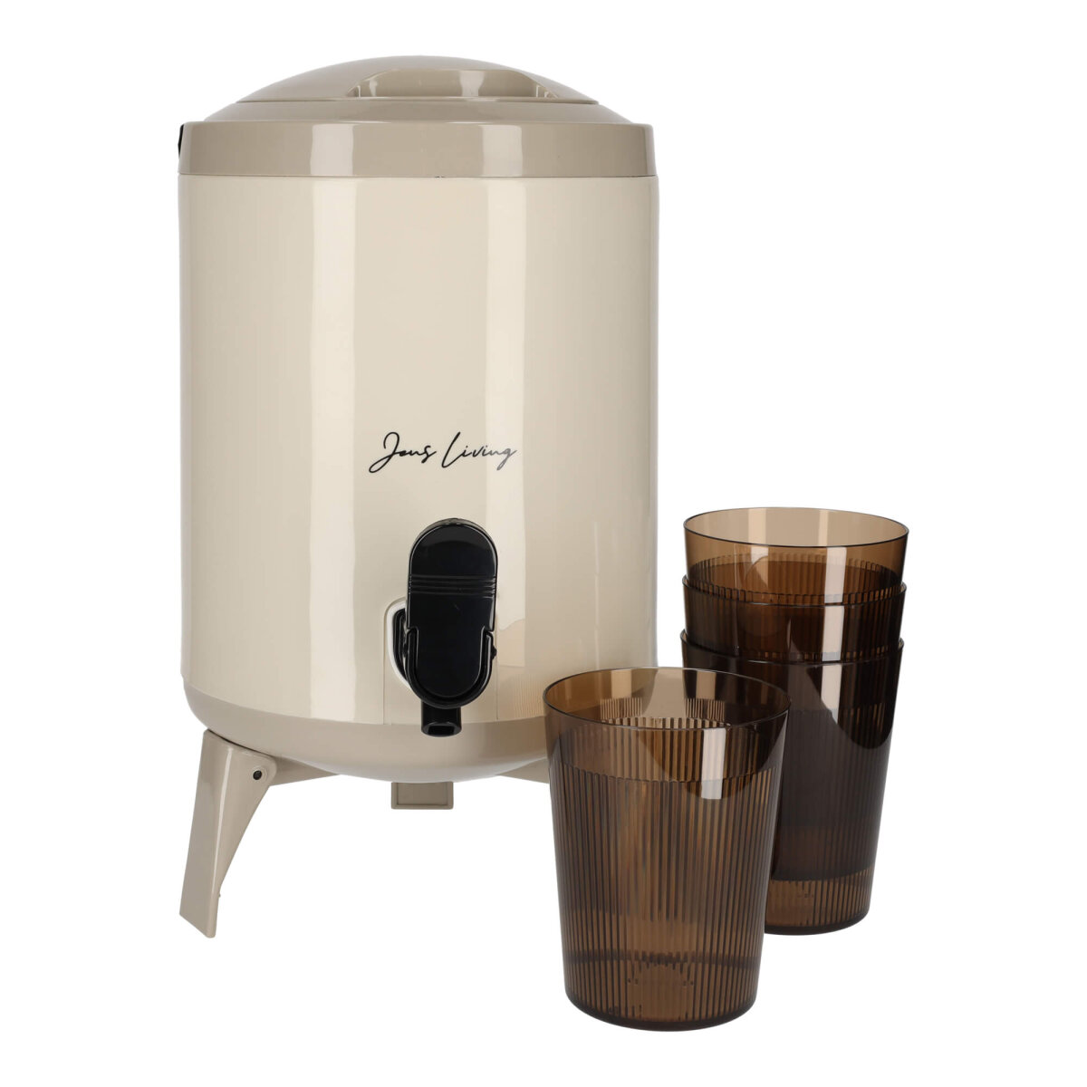 The Gift Groothandel BV JENS Living Saftspender Set mit 4 Bechern & Ständer | 4L Getränkespender für Party, Garten & Buffet | Robuste Glaskaraffe / Wasserspender – Ansicht 11