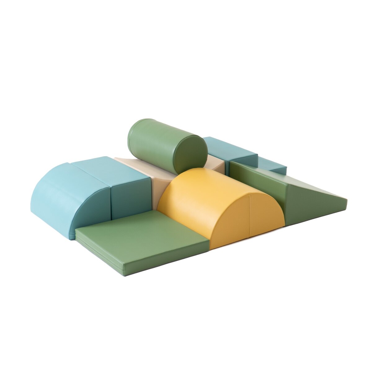 IGLU SET 33 Adventurer - Beige/Grün/Pastell-Türkis/Honigfarben - Bunte Schaumstoff-Klettermodule/Bausteine für Kinder
