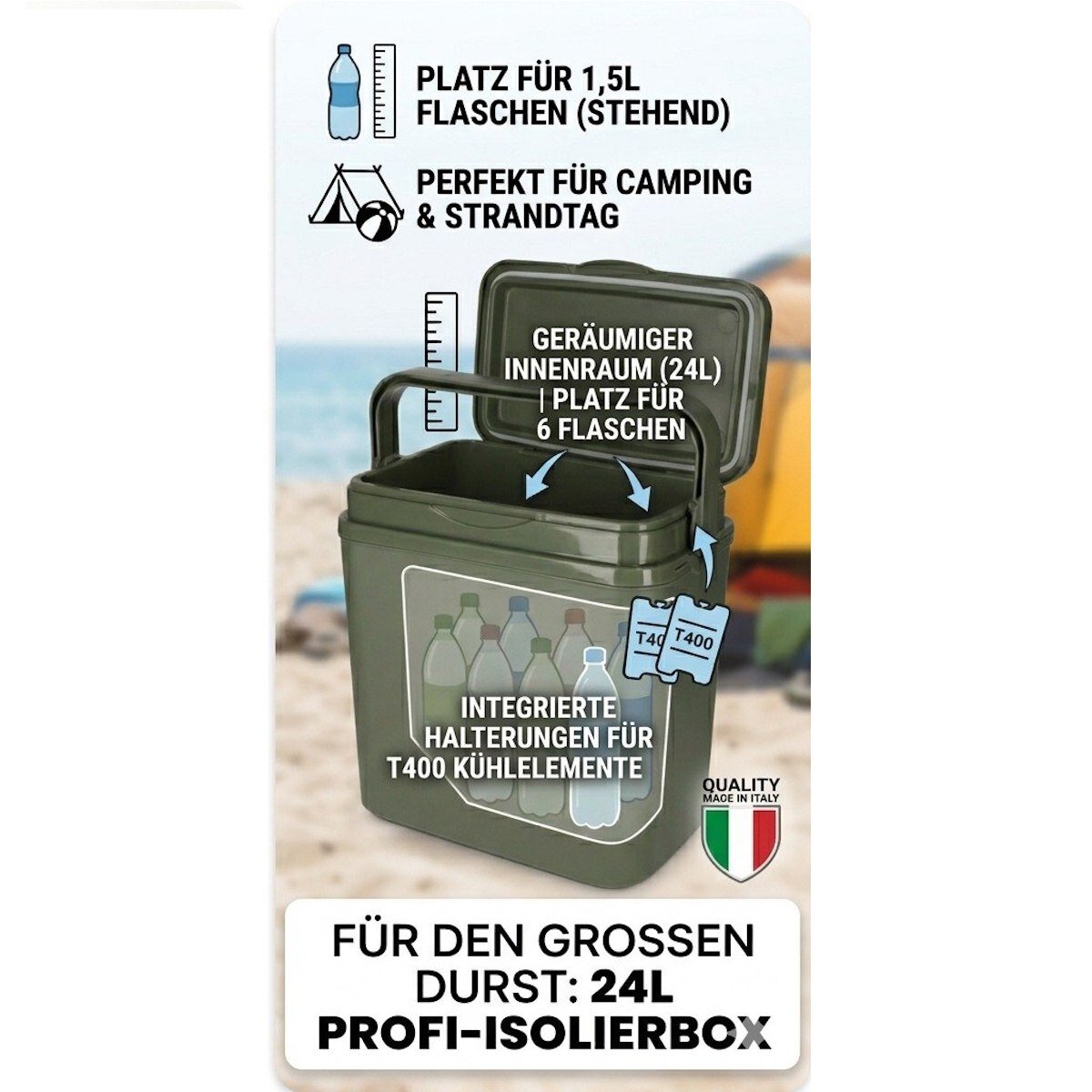The Gift Groothandel BV Norländer Kühlbox 24L Schwarz – Kompakte Isolierbox für Auto, Picknick & Arbeit. Robuste kleine Kühltasche mit Tragegriff & hoher Isolierleistung – Ansicht 3